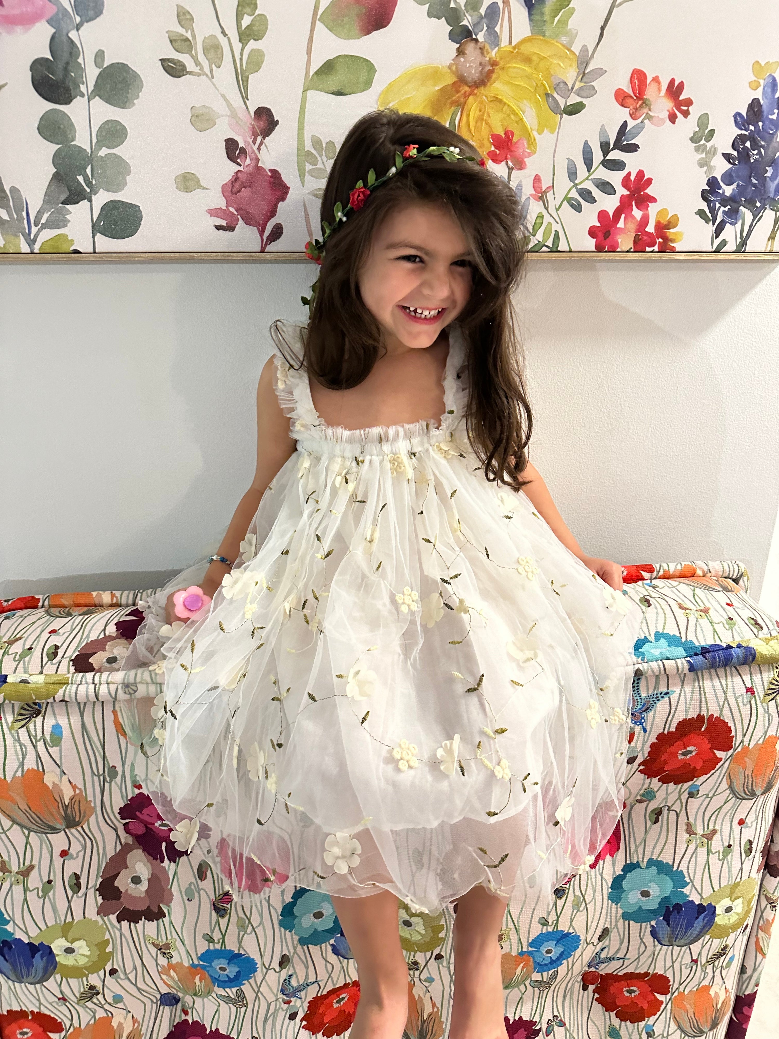 14 - White Tulle Dress with Flowers