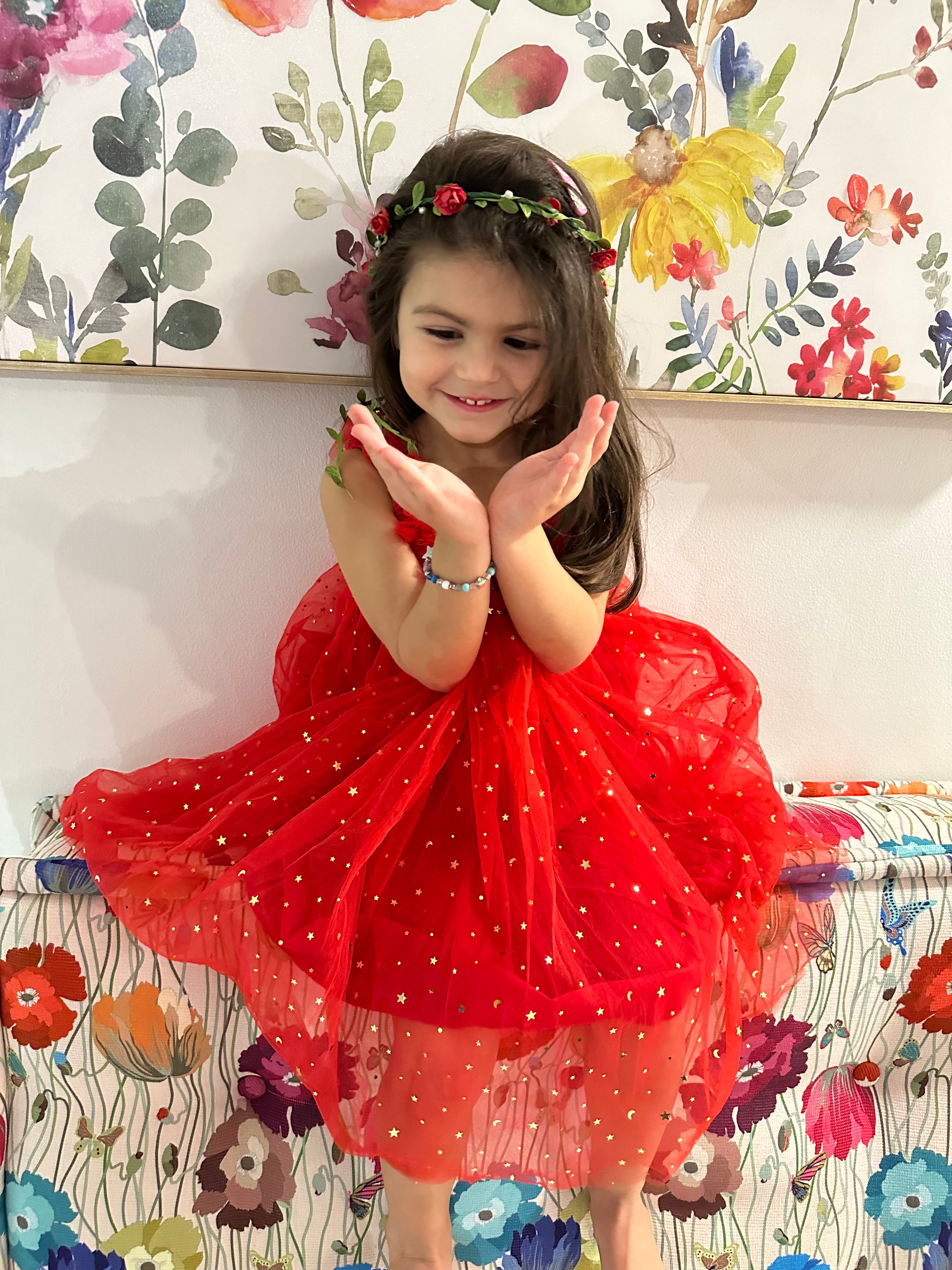 42 - Red Dress with Sparkly Stars & Moons