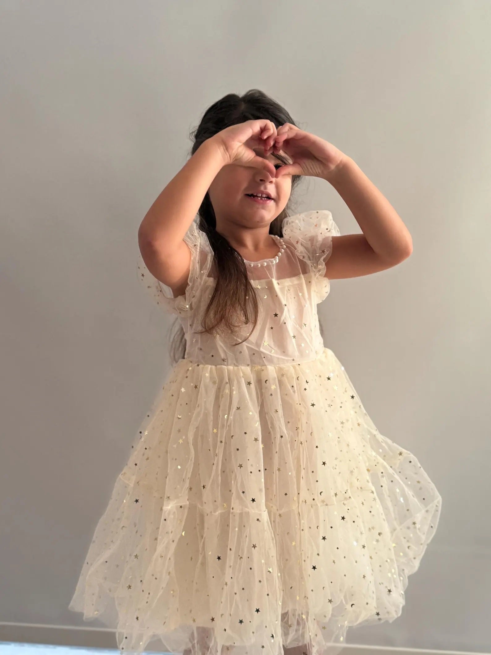 46 - Gold Baby Tulle Dress with Sparkly Stars and Moons