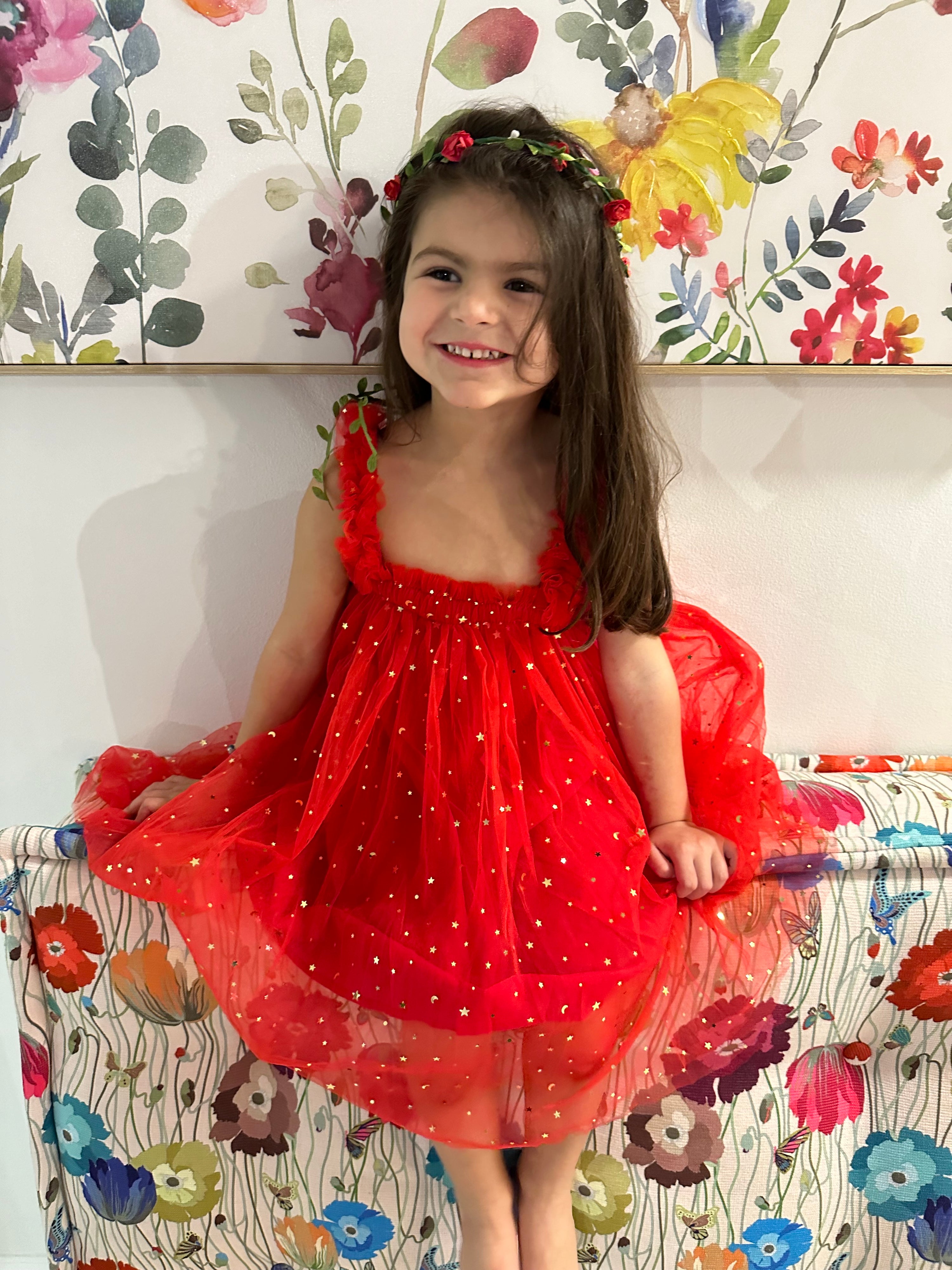 42 - Red Dress with Sparkly Stars & Moons
