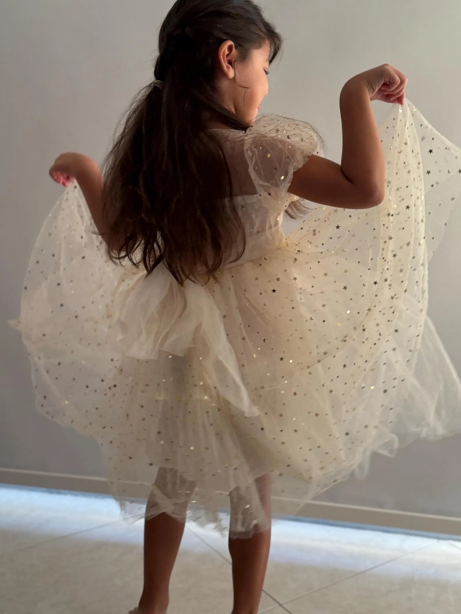 46 - Gold Baby Tulle Dress with Sparkly Stars and Moons