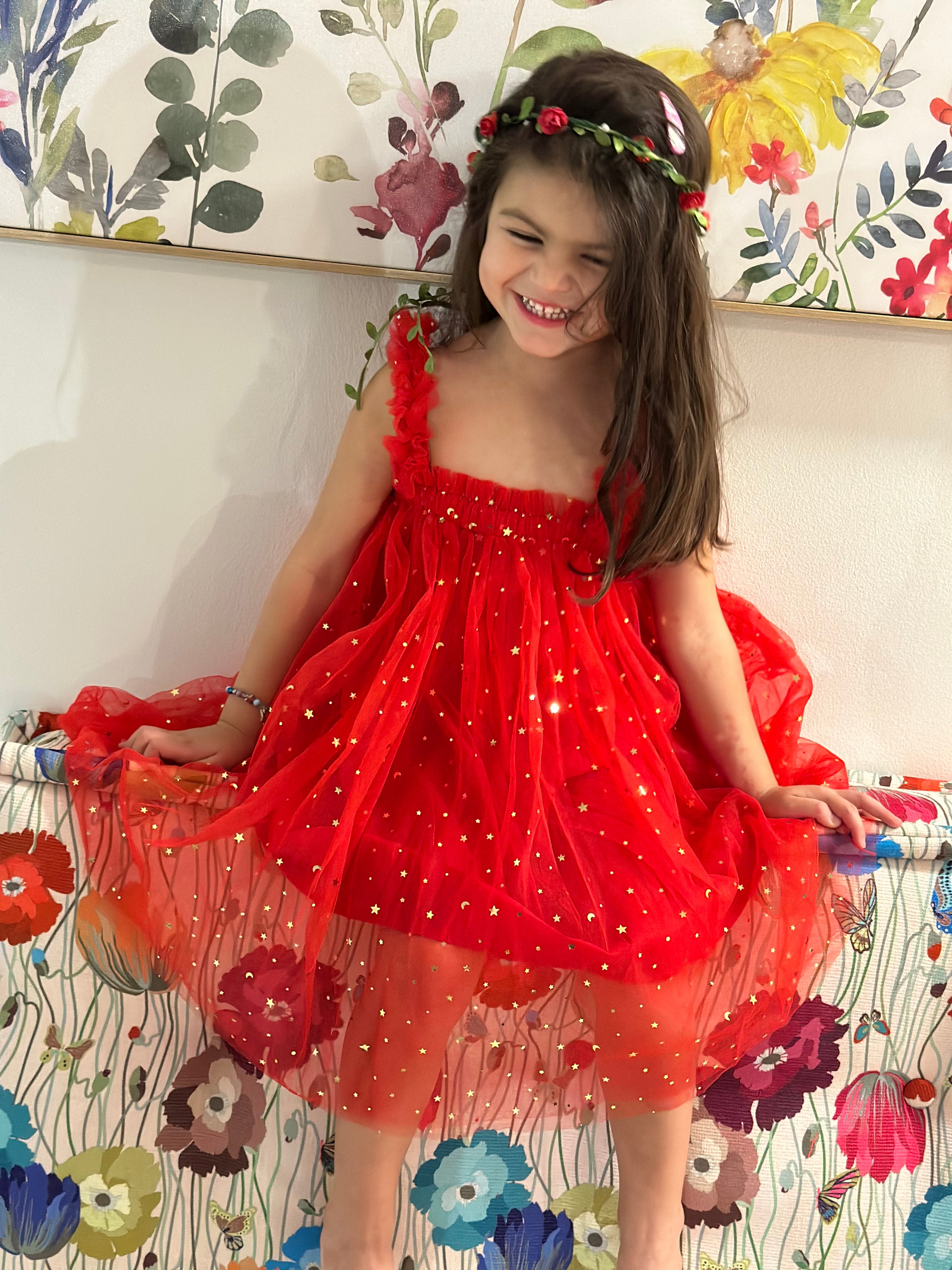 42 - Red Dress with Sparkly Stars & Moons
