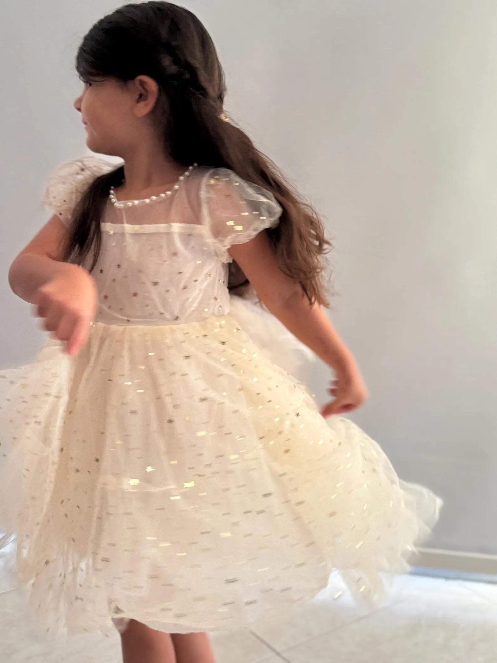 46 - Gold Baby Tulle Dress with Sparkly Stars and Moons