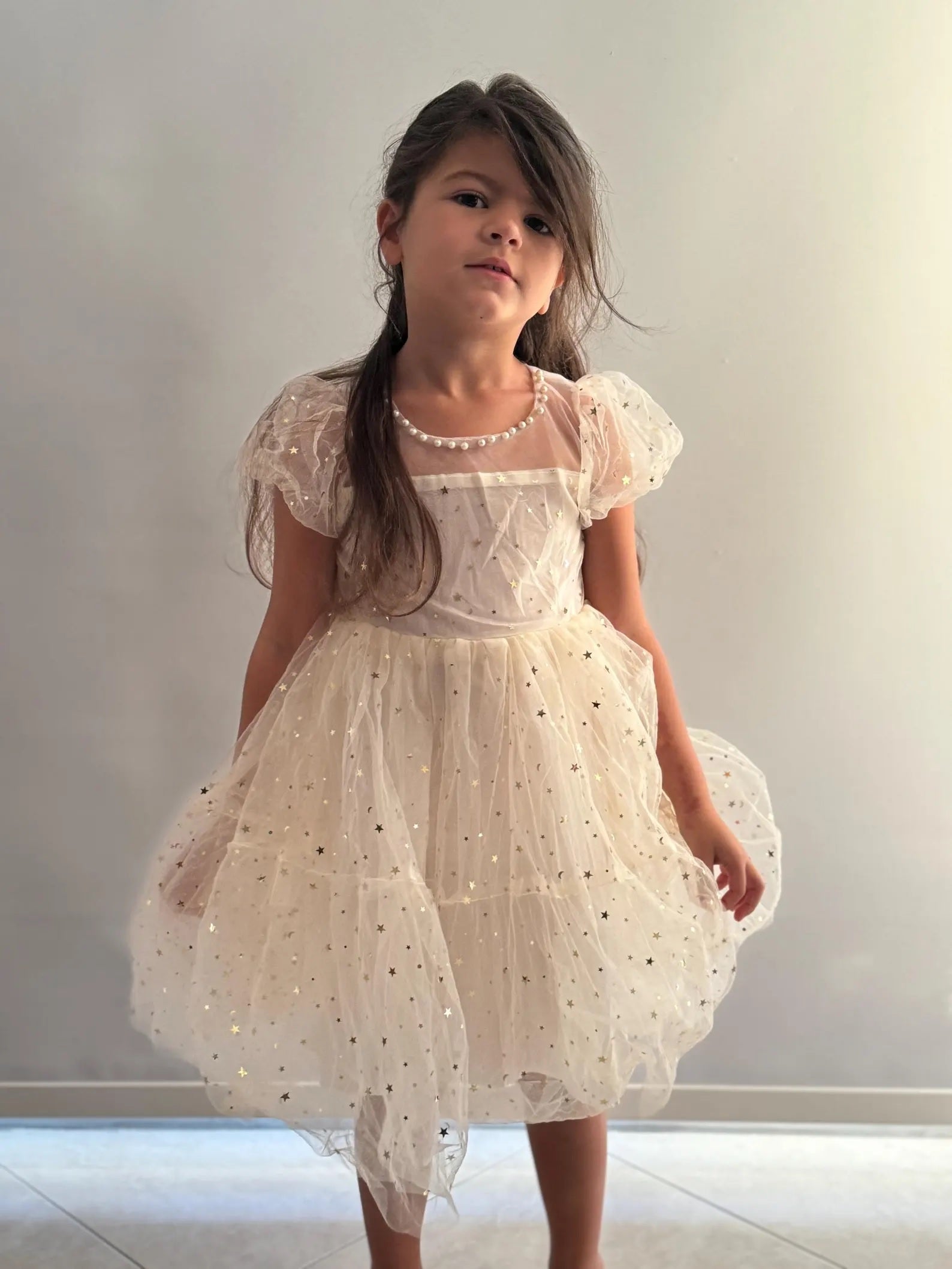 46 - Gold Baby Tulle Dress with Sparkly Stars and Moons