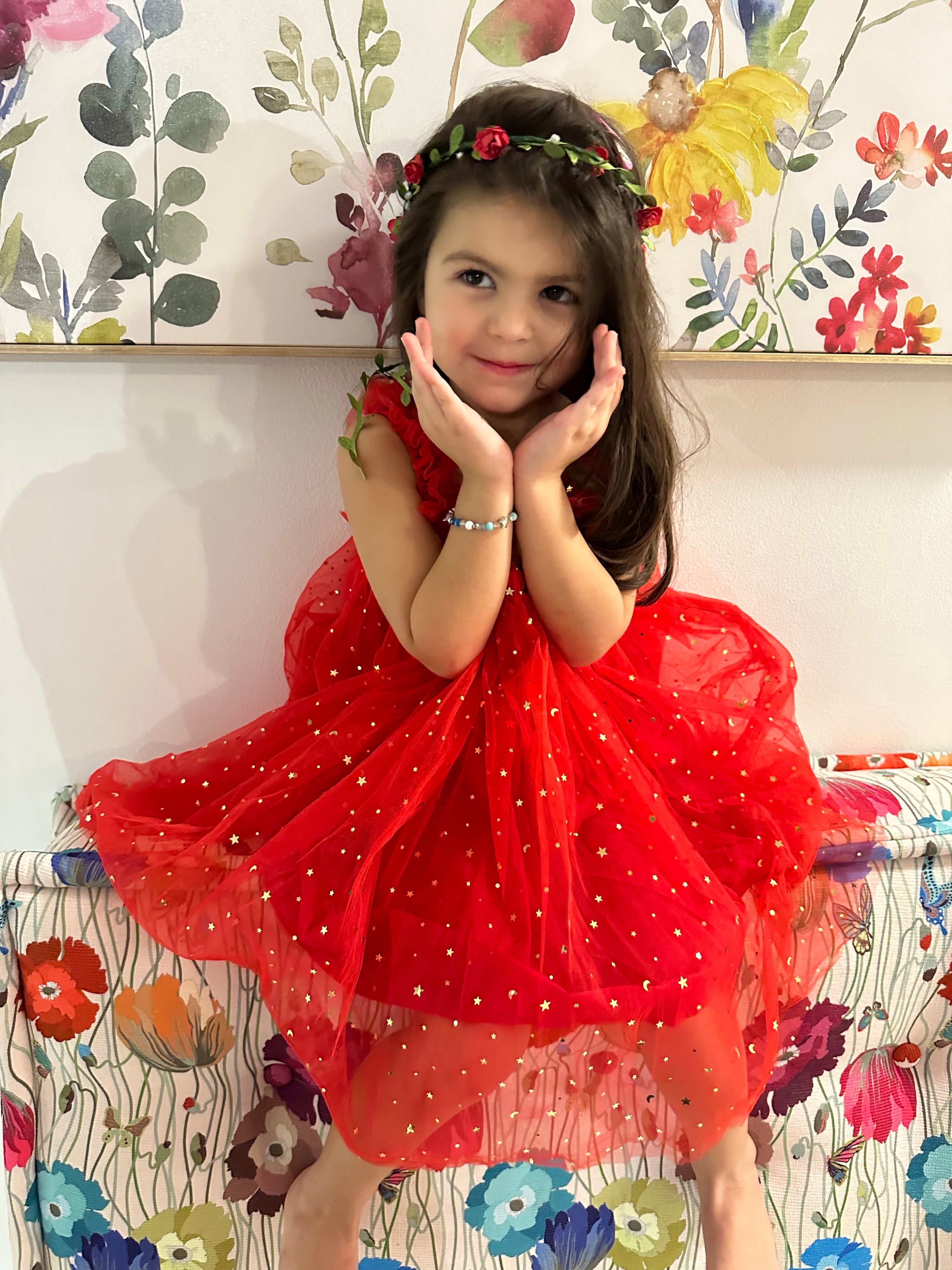 42 - Red Dress with Sparkly Stars & Moons