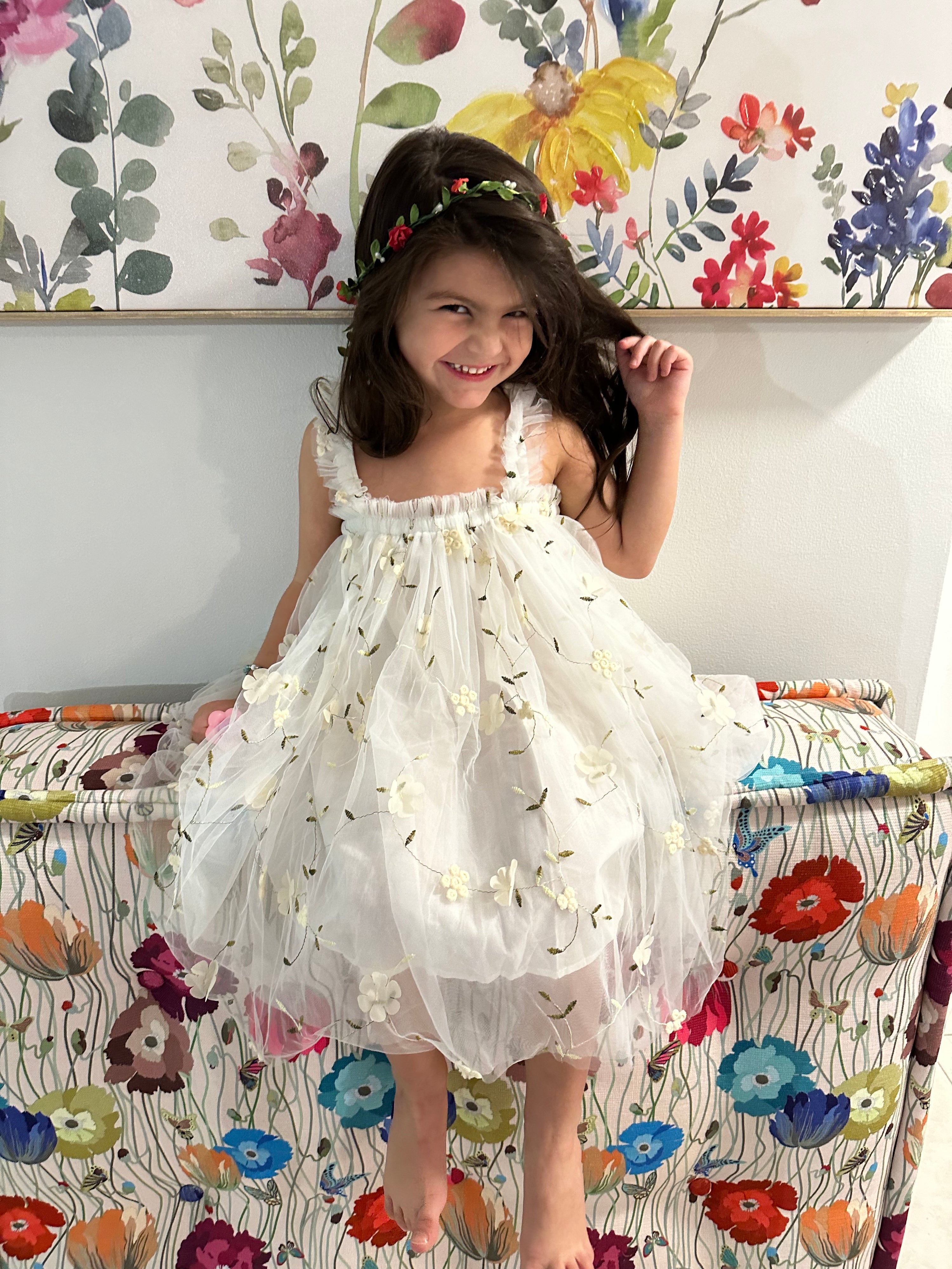 14 - White Tulle Dress with Flowers