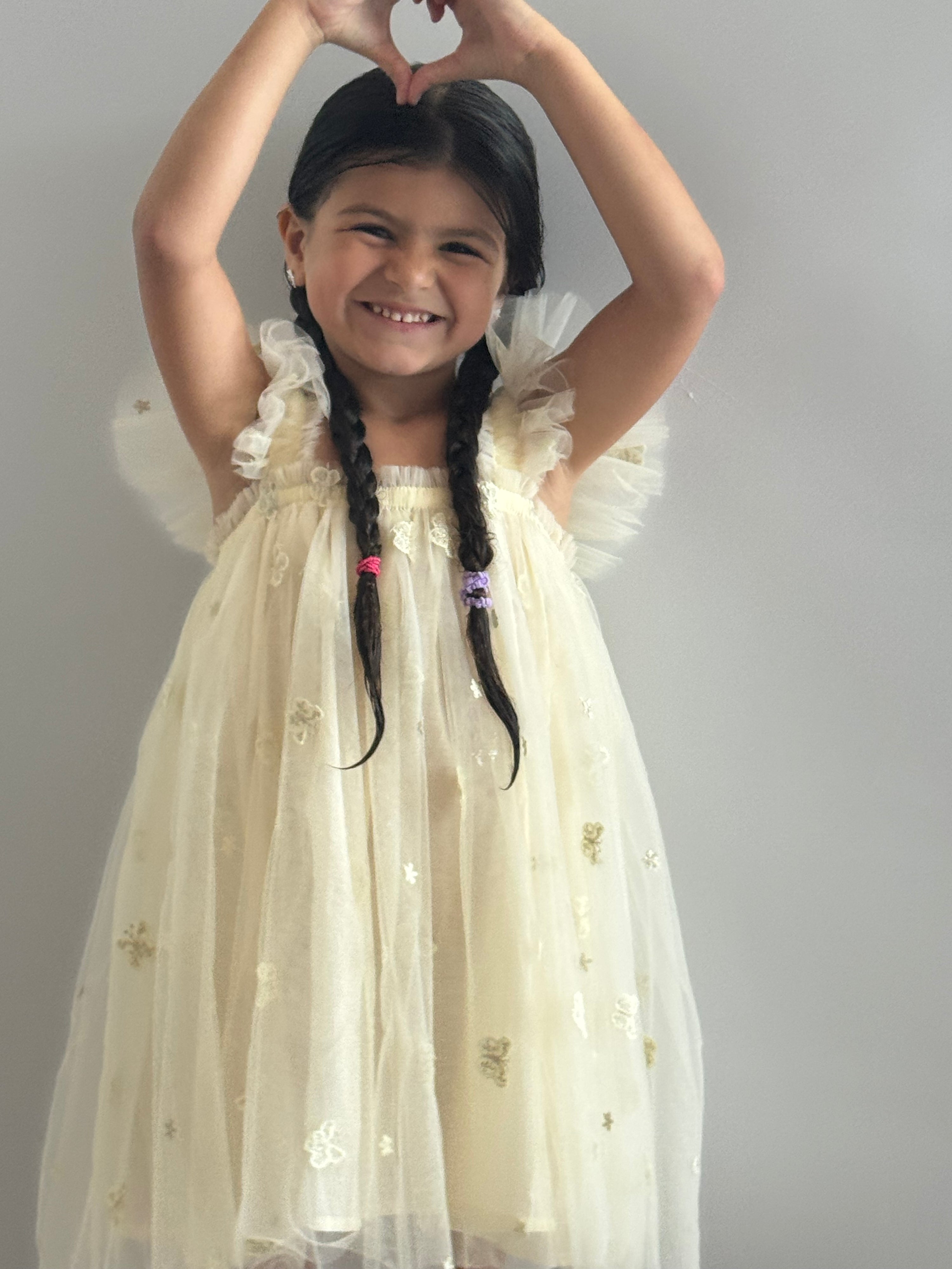 05 - NEW Cream Flower and Butterfly Dress