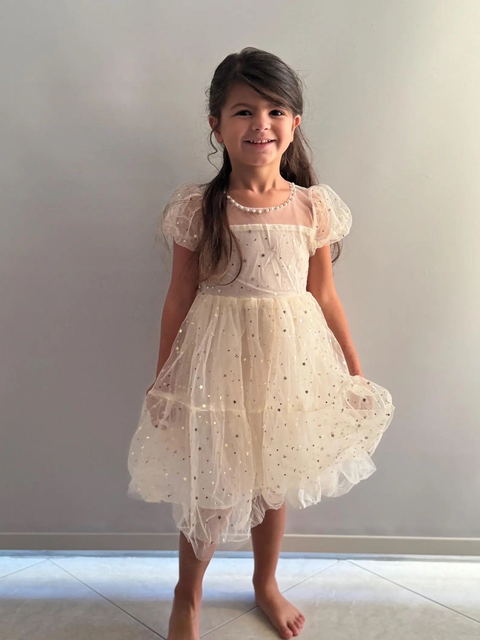 46 - Gold Baby Tulle Dress with Sparkly Stars and Moons