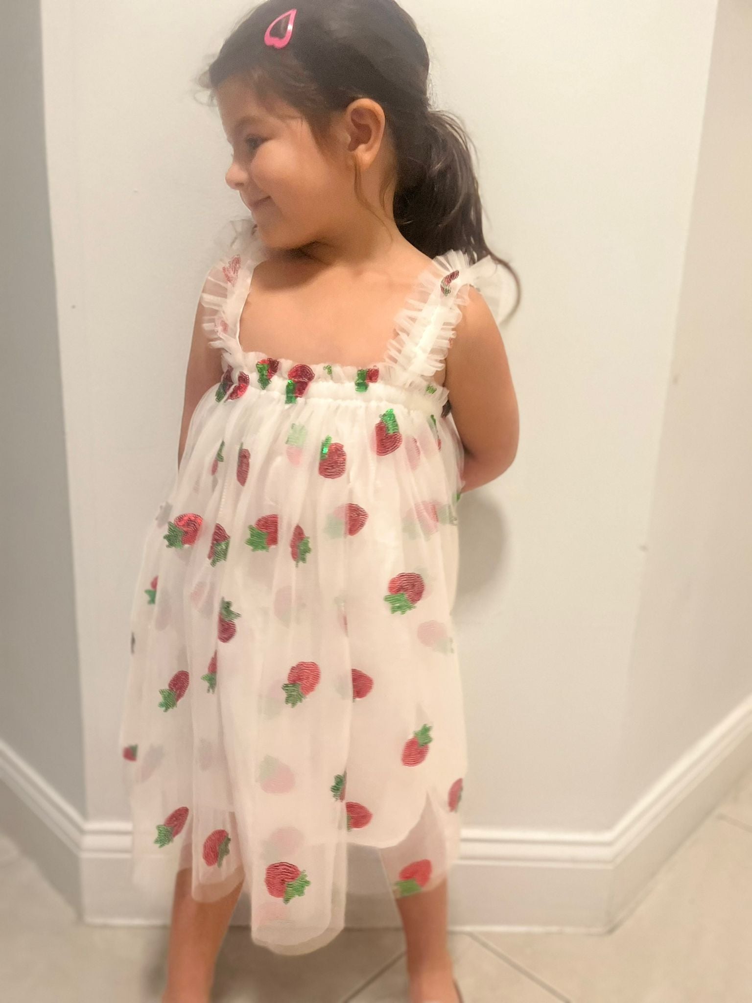 38 - White Dress with Sequins Strawberry Tulle