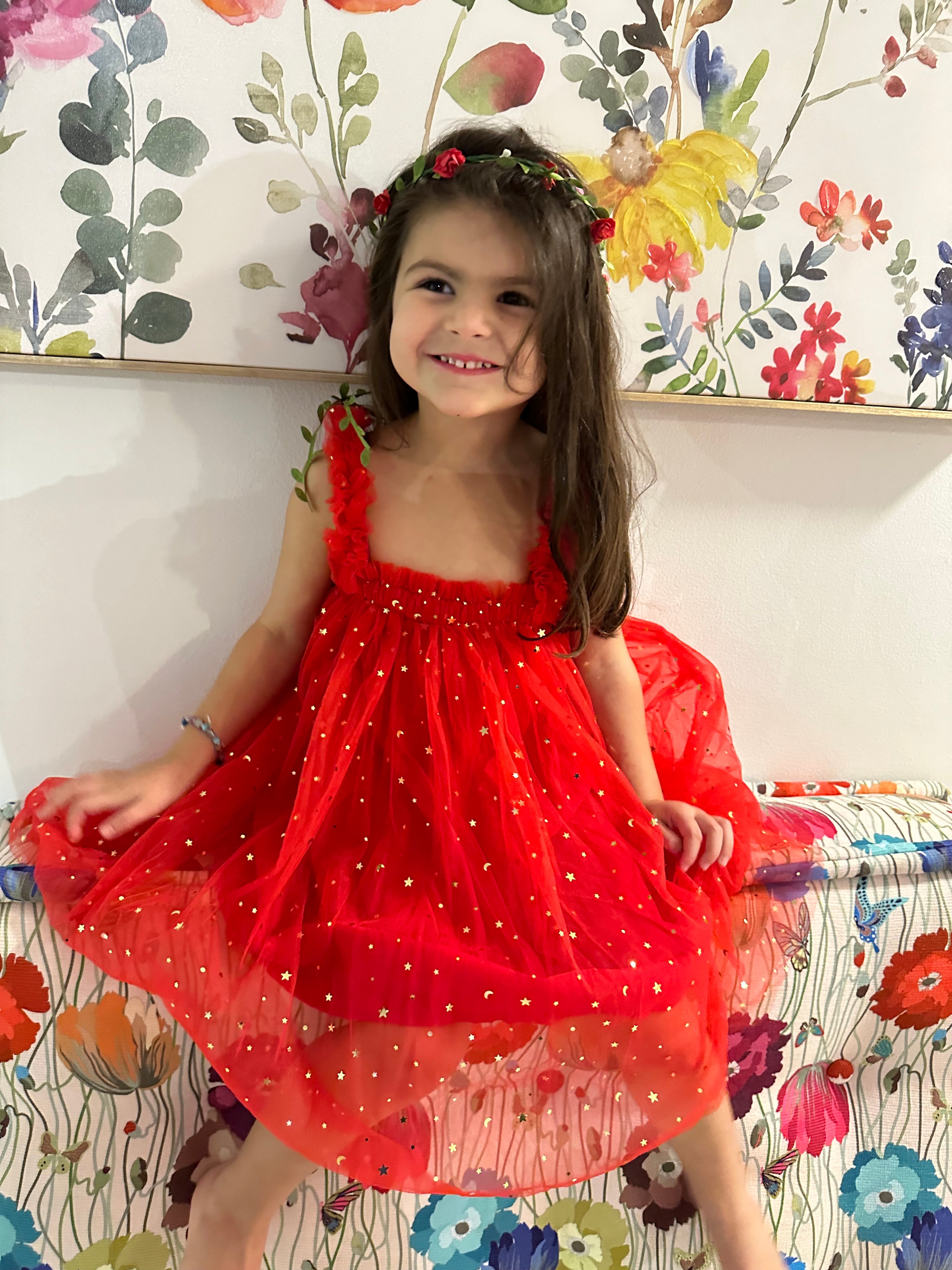42 - Red Dress with Sparkly Stars & Moons