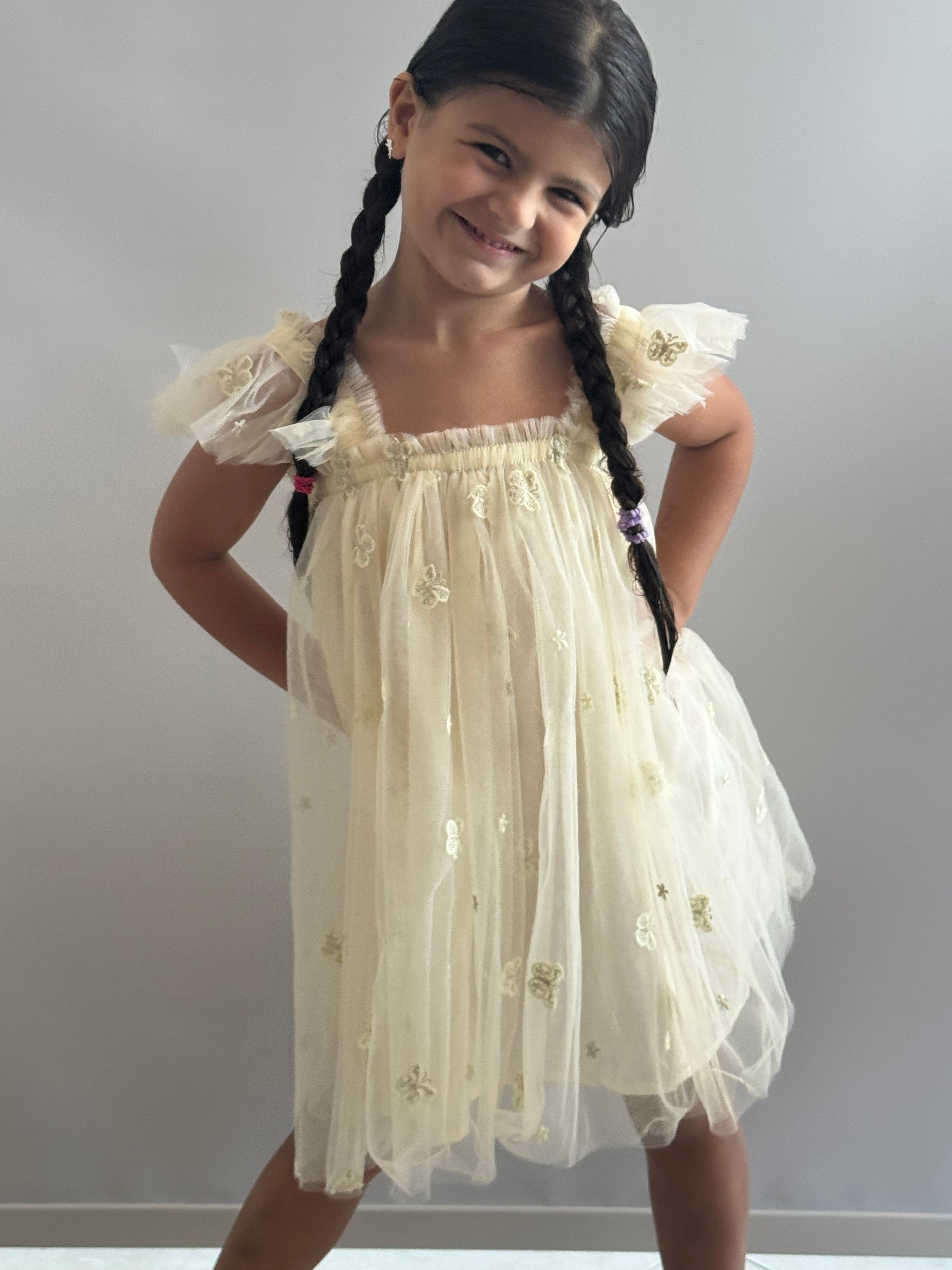 05 - NEW Cream Flower and Butterfly Dress