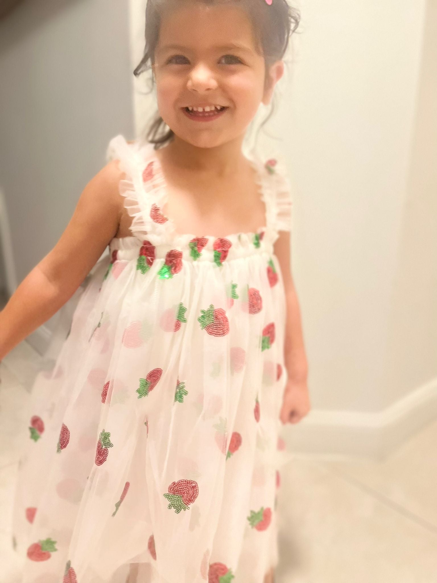 38 - White Dress with Sequins Strawberry Tulle