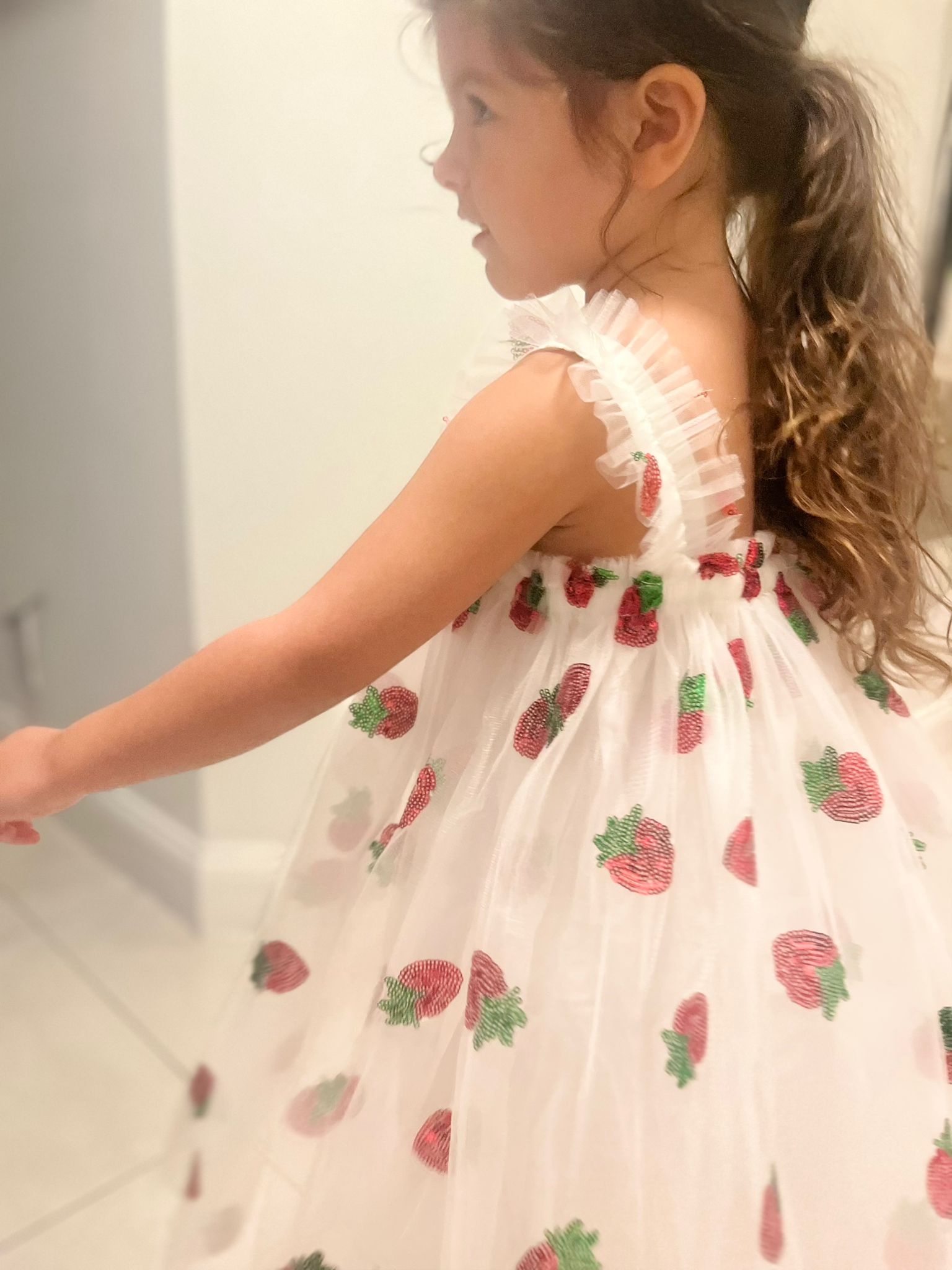 38 - White Dress with Sequins Strawberry Tulle