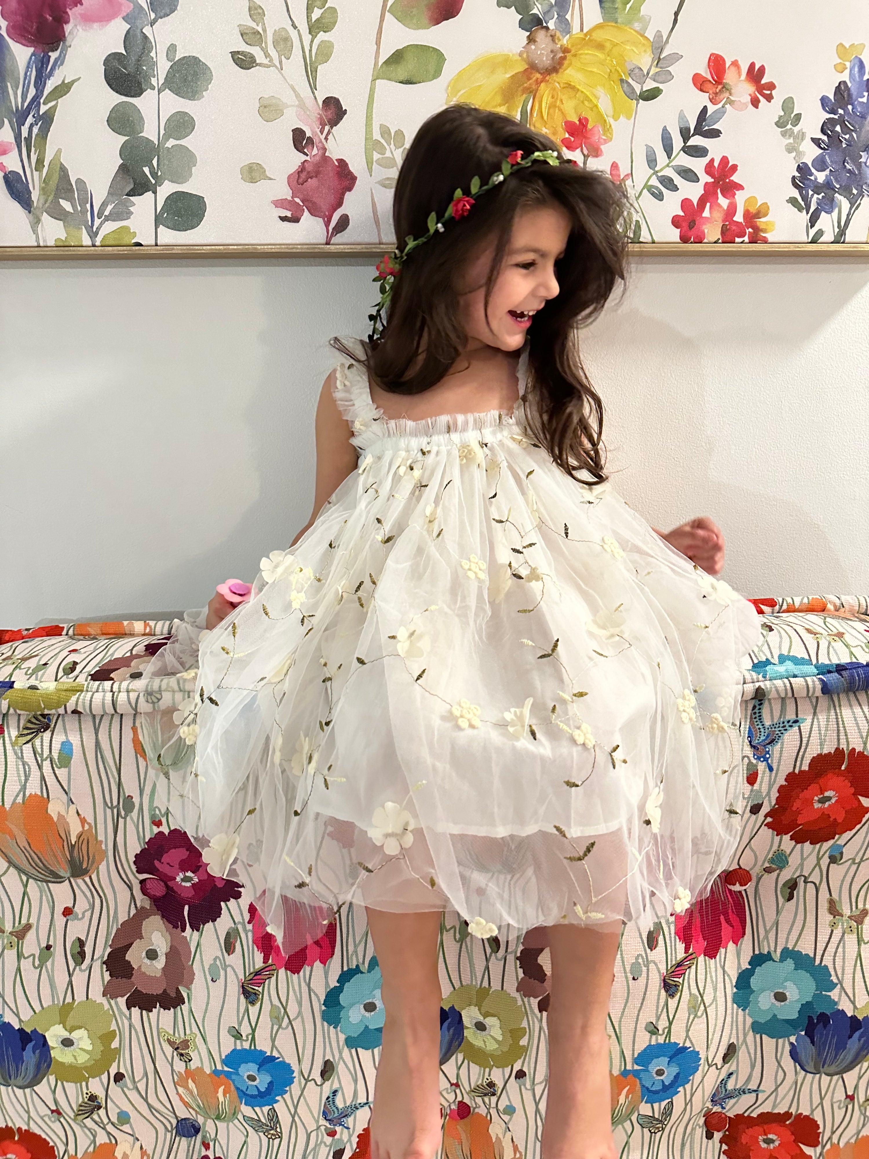 14 - White Tulle Dress with Flowers