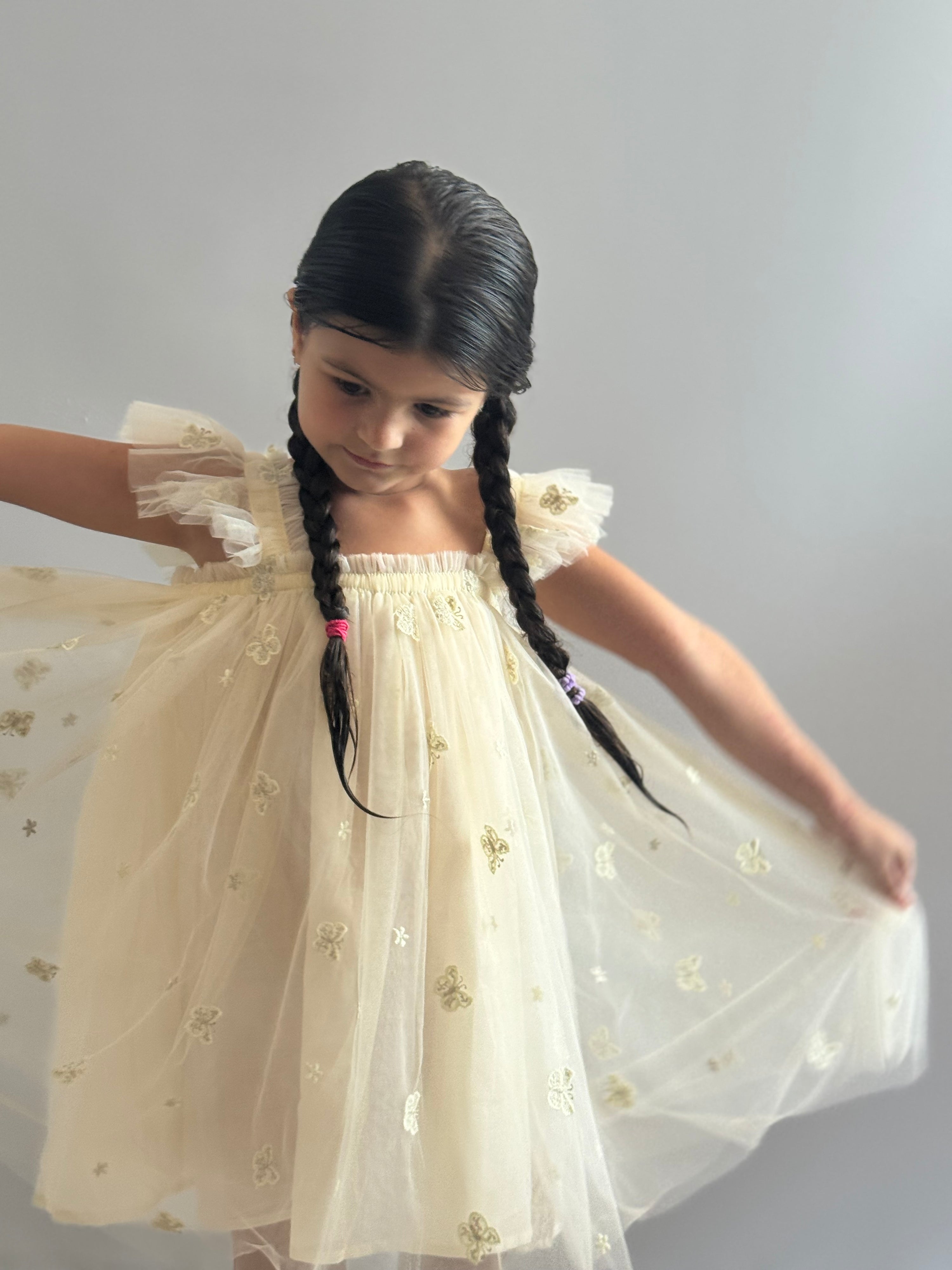 05 - NEW Cream Flower and Butterfly Dress