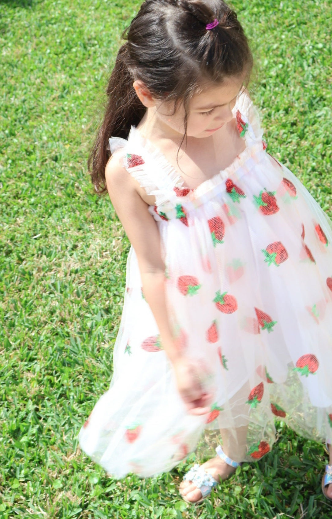 38 - White Dress with Sequins Strawberry Tulle