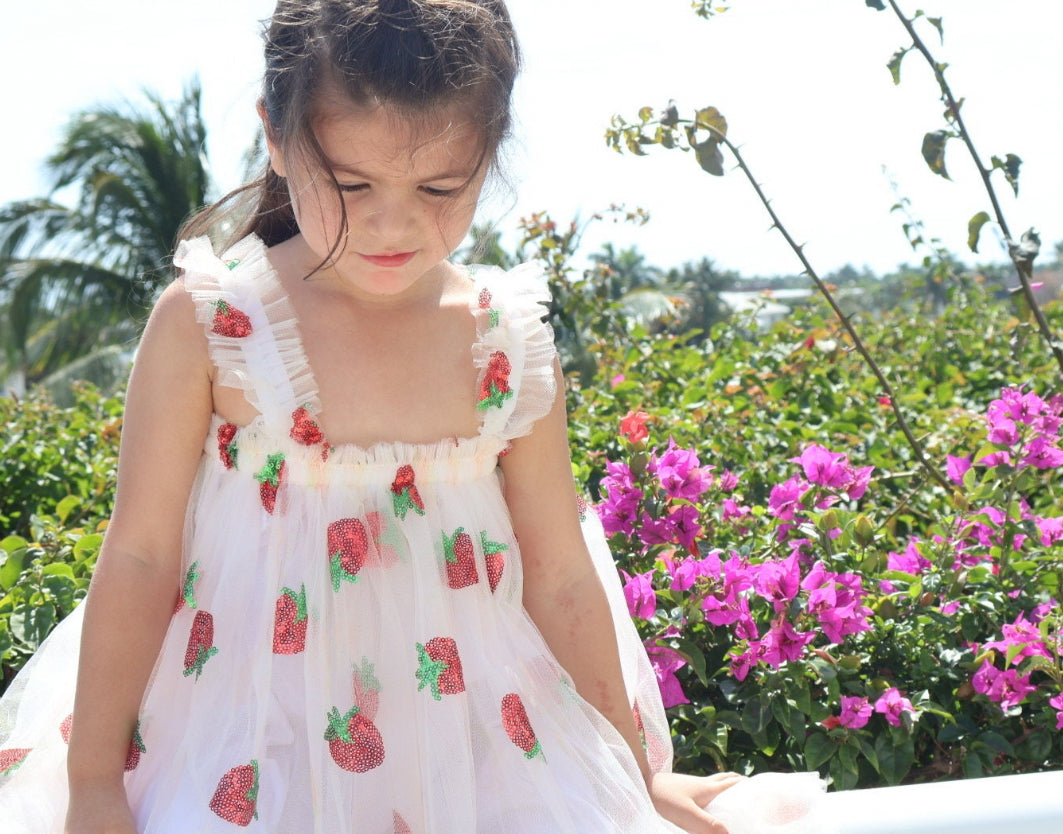 38 - White Dress with Sequins Strawberry Tulle