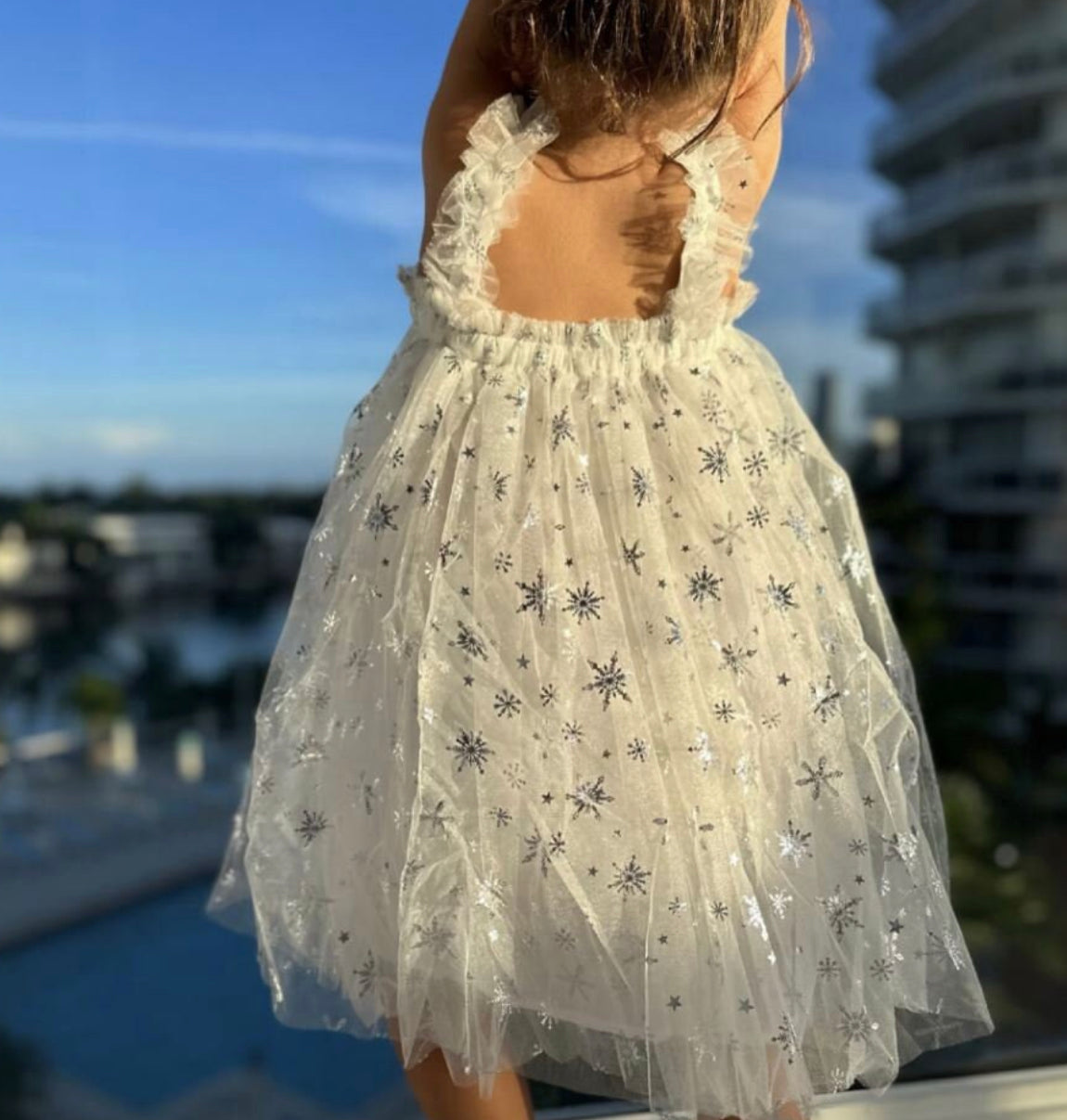 31 - White Dress with silver Snowflakes