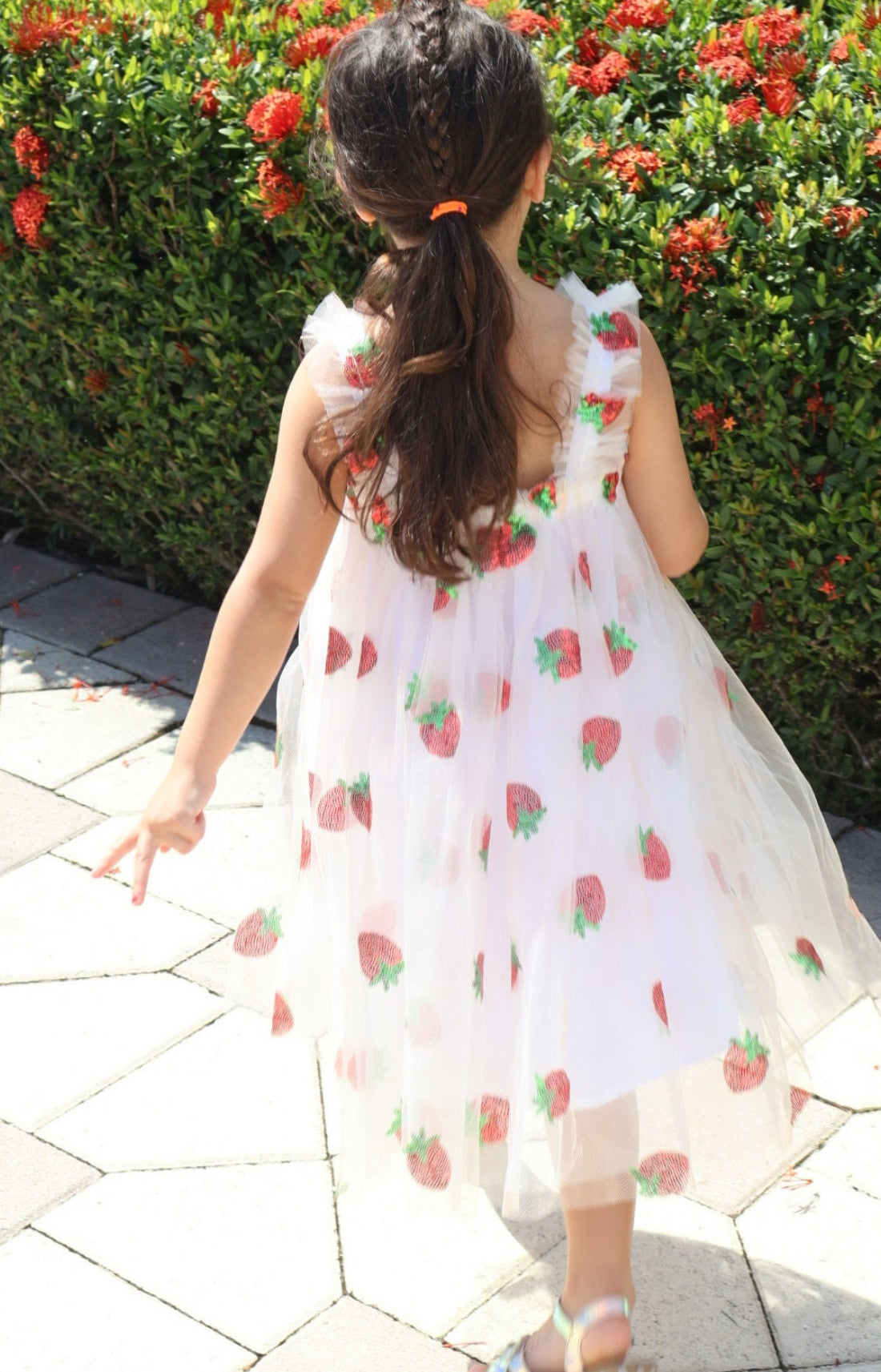38 - White Dress with Sequins Strawberry Tulle