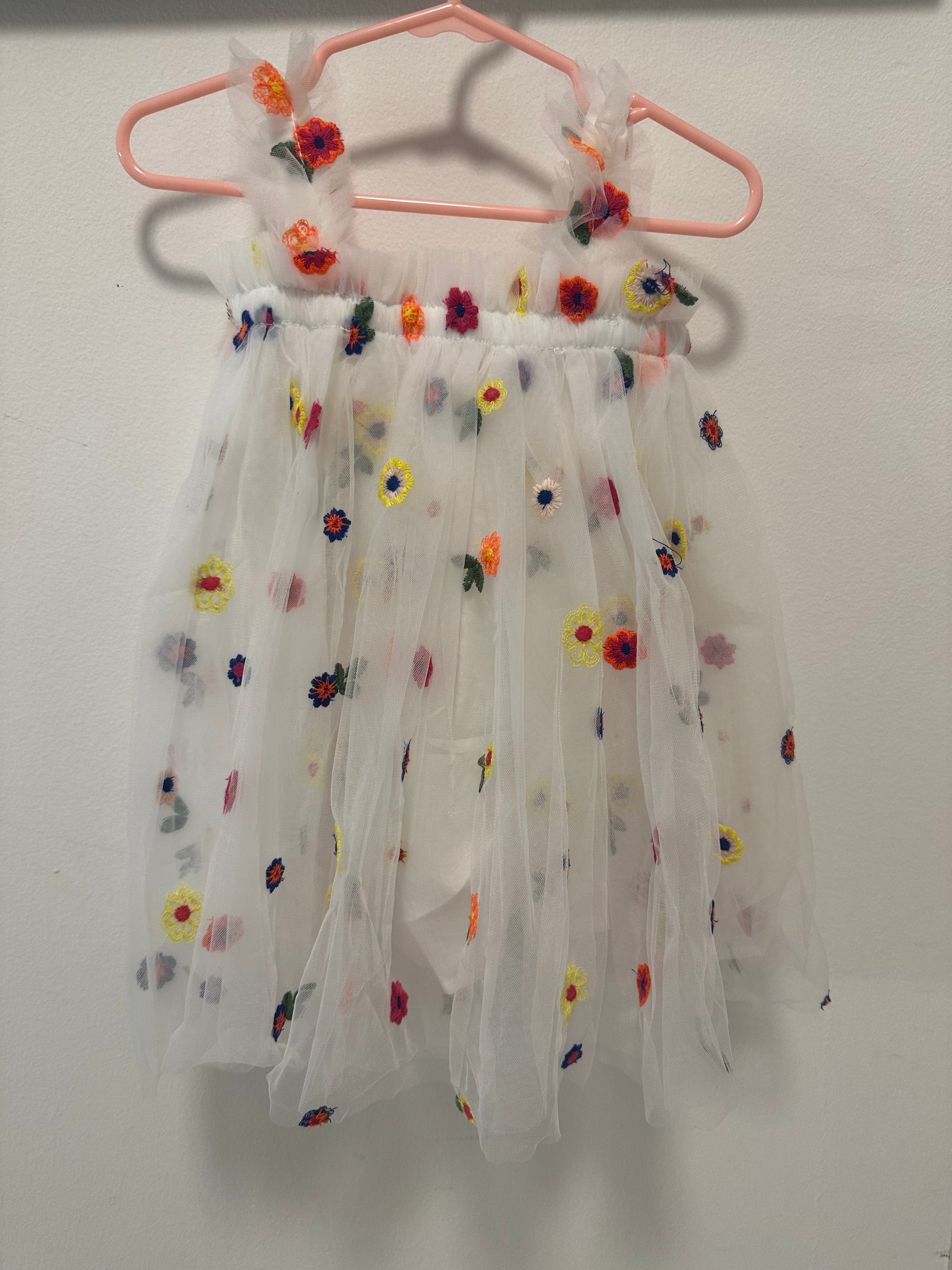 10 - White Tulle Dress with Embroided Colorful Flowers