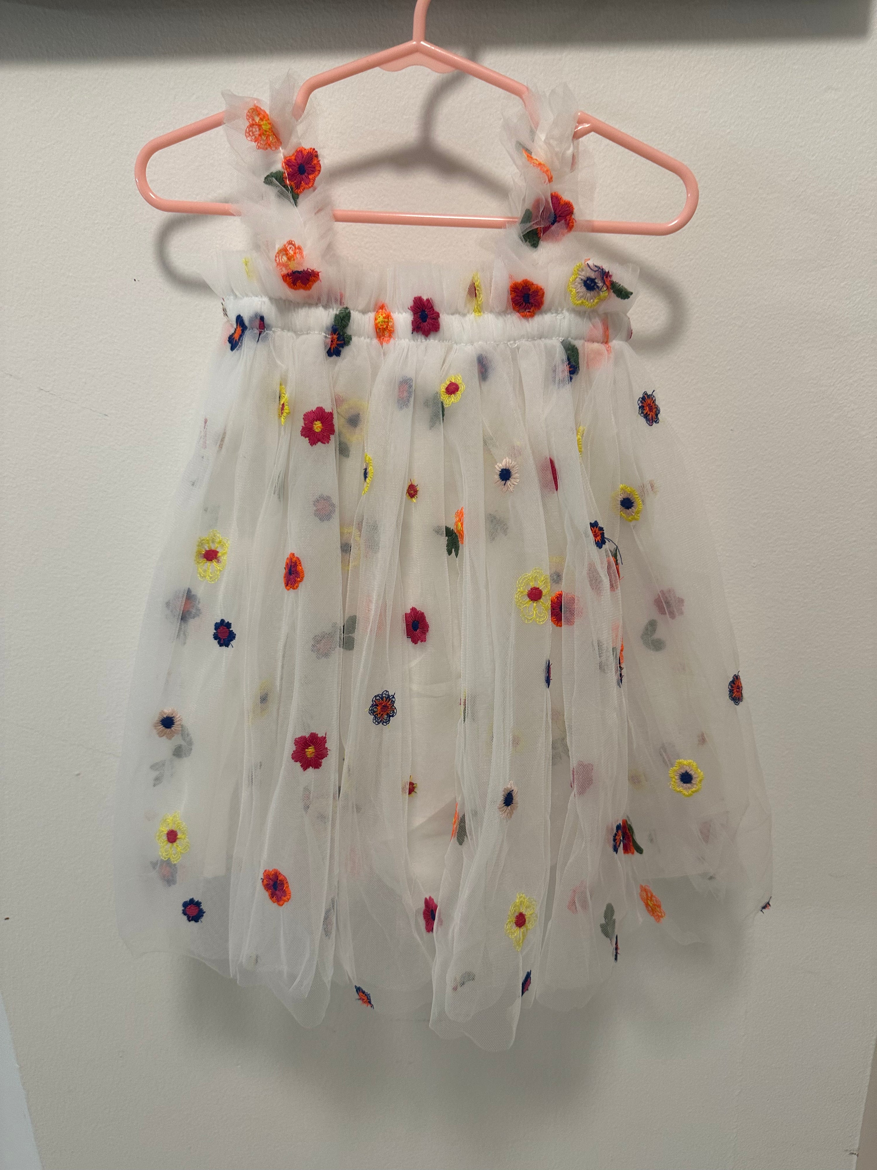10 - White Tulle Dress with Embroided Colorful Flowers