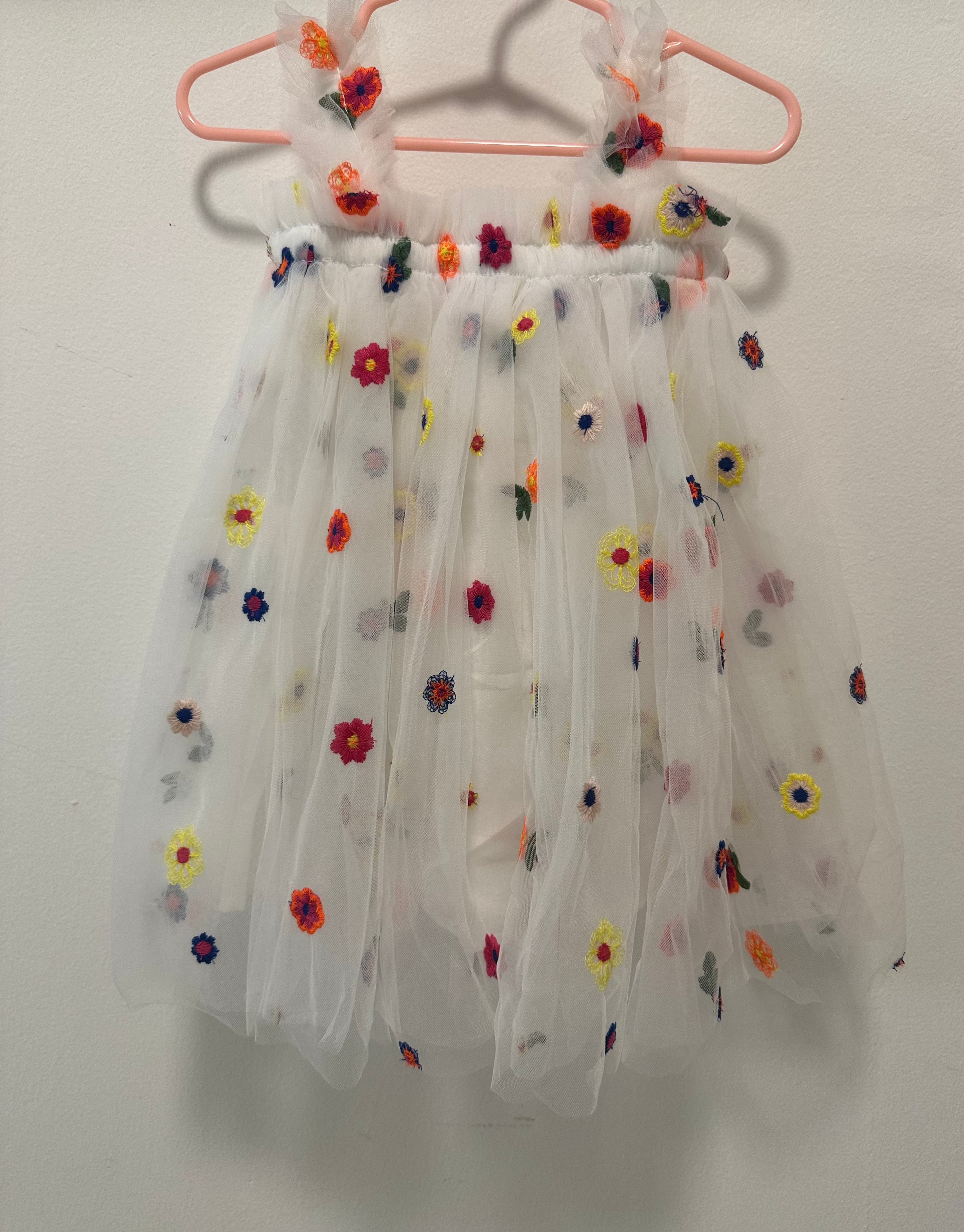 10 - White Tulle Dress with Embroided Colorful Flowers