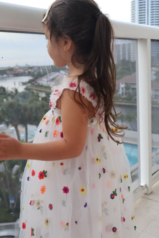 10 - White Tulle Dress with Embroided Colorful Flowers