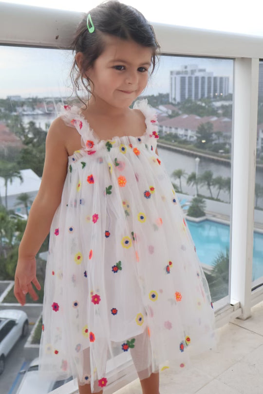 10 - White Tulle Dress with Embroided Colorful Flowers