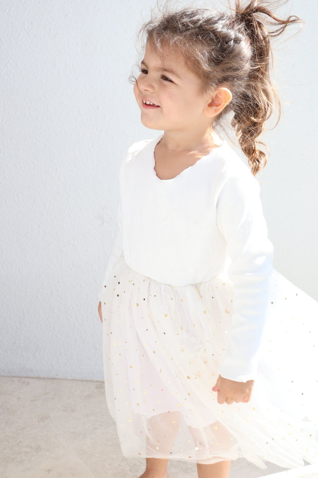 55 - White Dress with Stars Tutu Long Sleeves