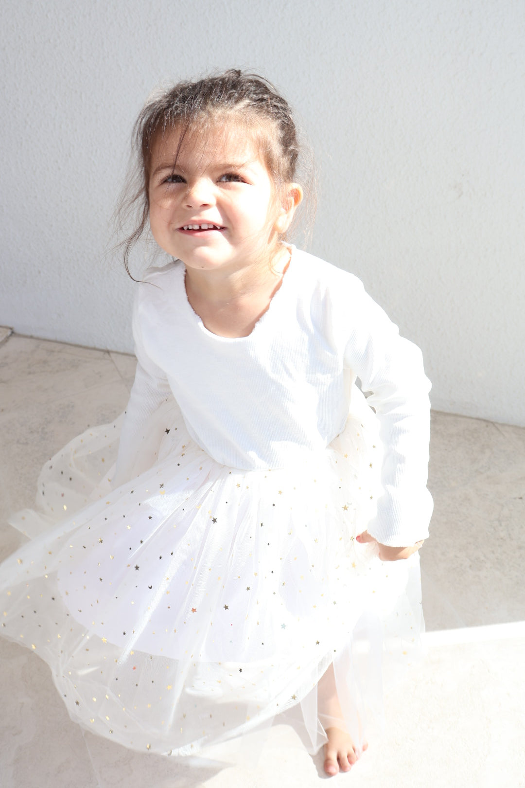 55 - White Dress with Stars Tutu Long Sleeves