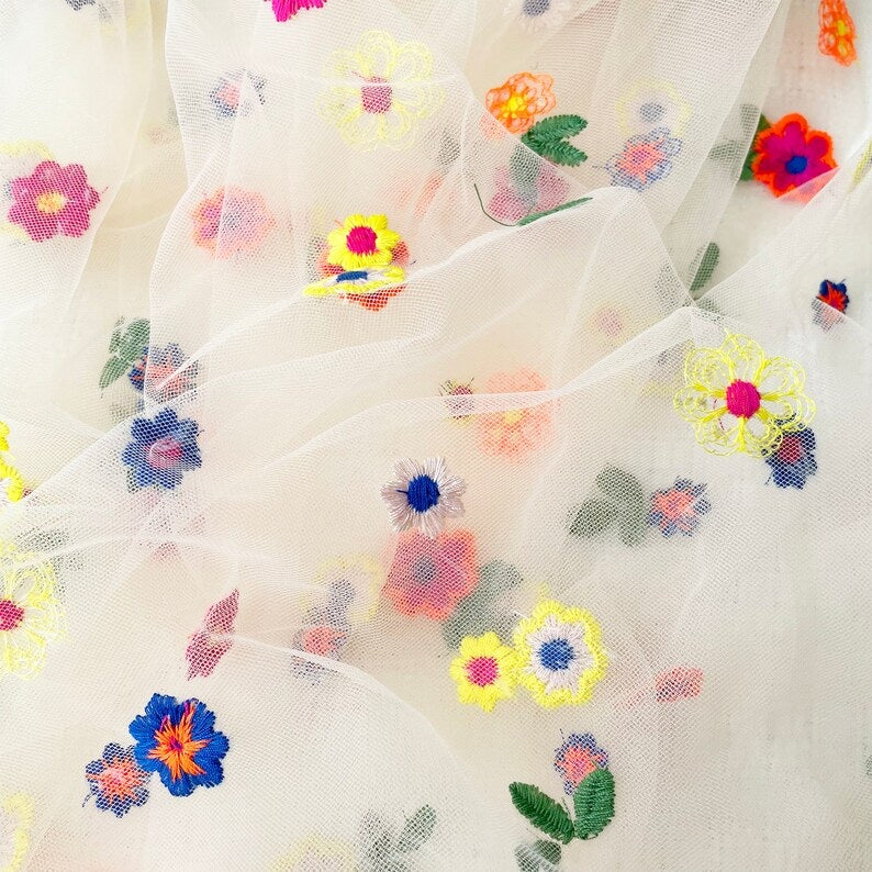 10 - White Tulle Dress with Embroided Colorful Flowers