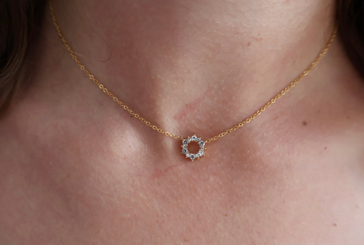 Circle Zirconia Necklace 14k Gold Plated