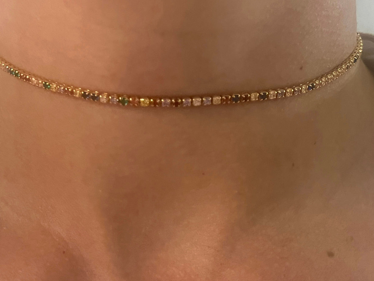 Multicolor Tennis Necklace Zirconia Stones