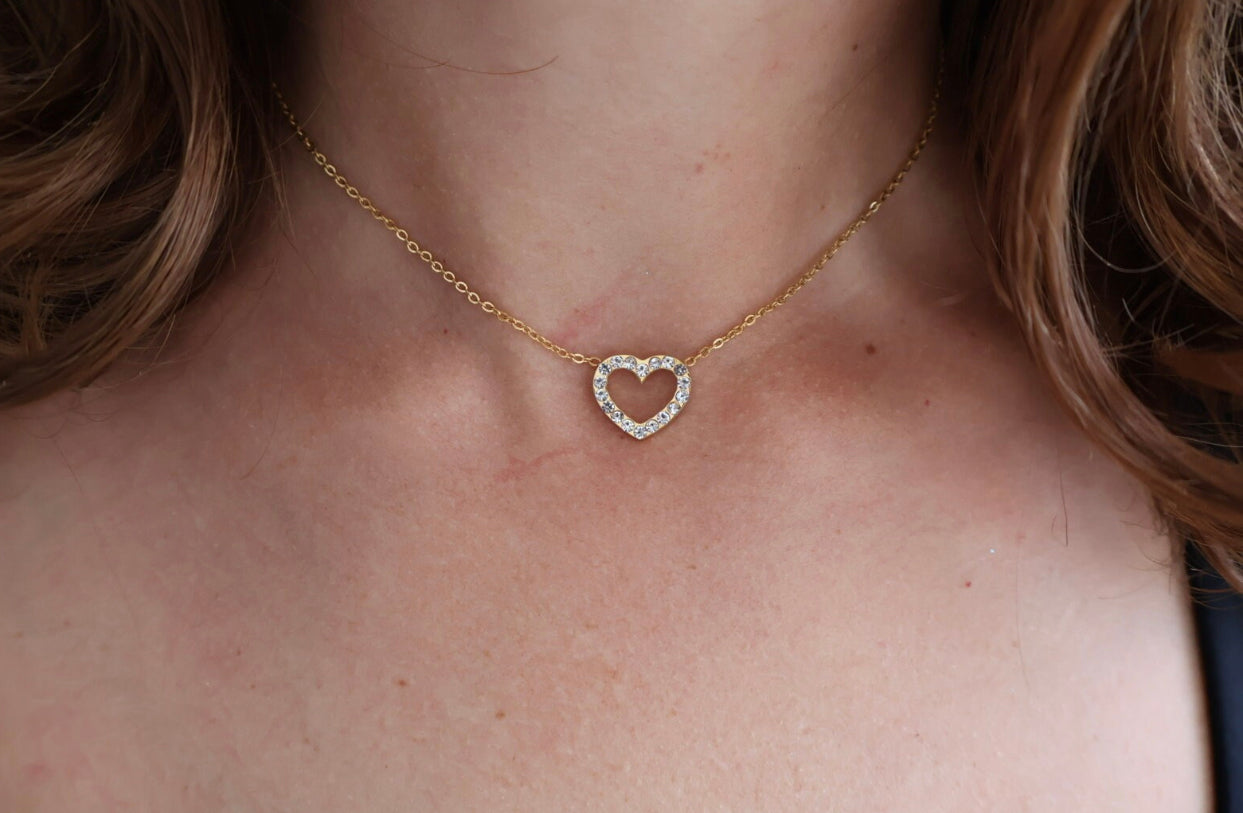 Heart Necklace Zirconia 14k Gold Plated