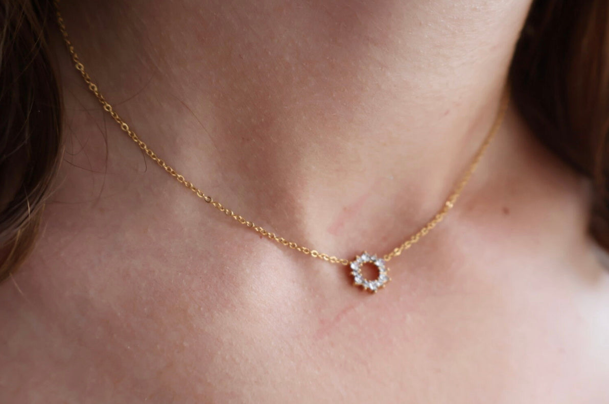 Circle Zirconia Necklace 14k Gold Plated