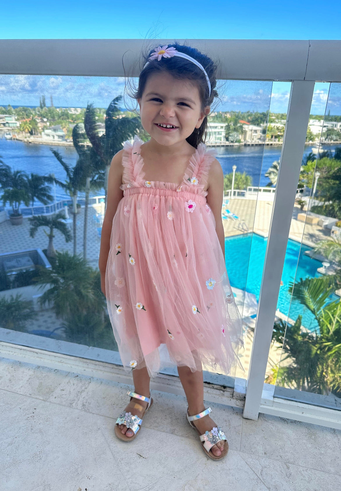 18 - Pink Tulle Dress with Embroided Flowers