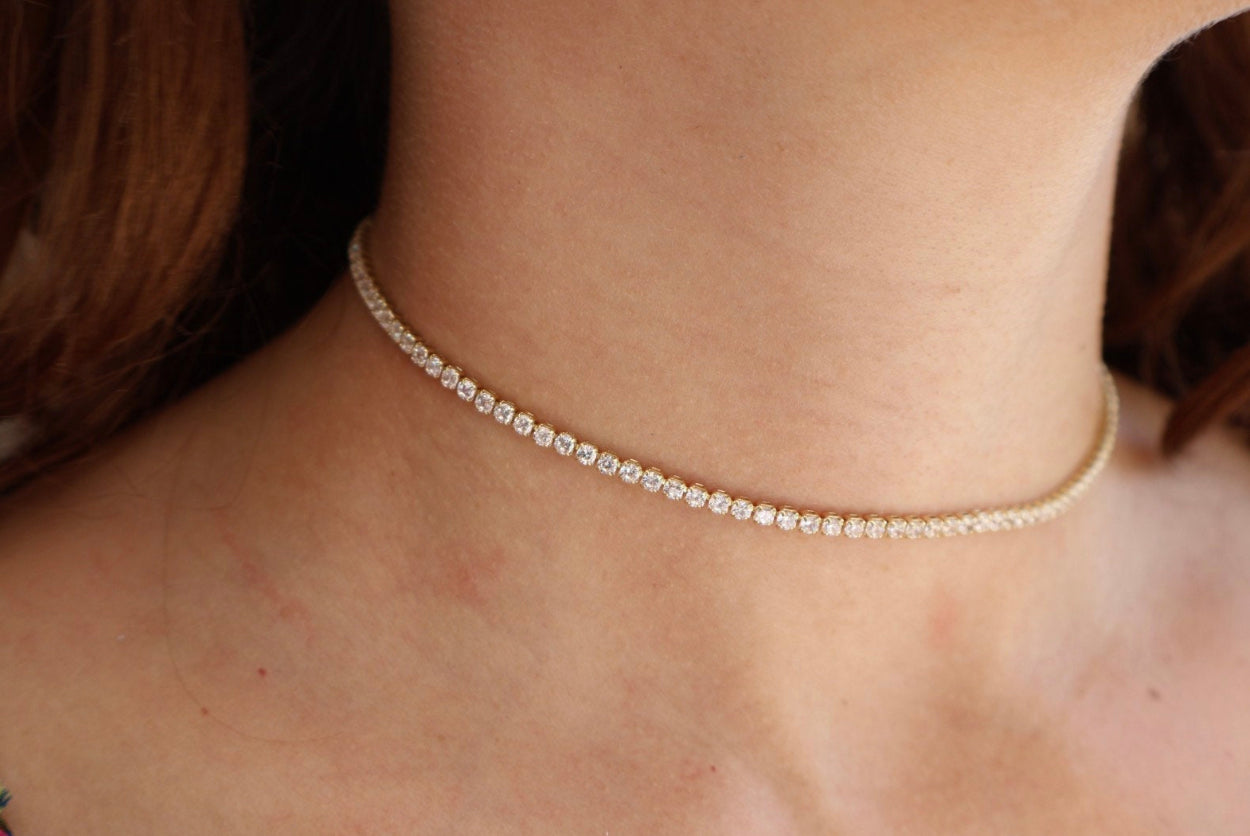 White Tennis Necklace Zirconia Stones