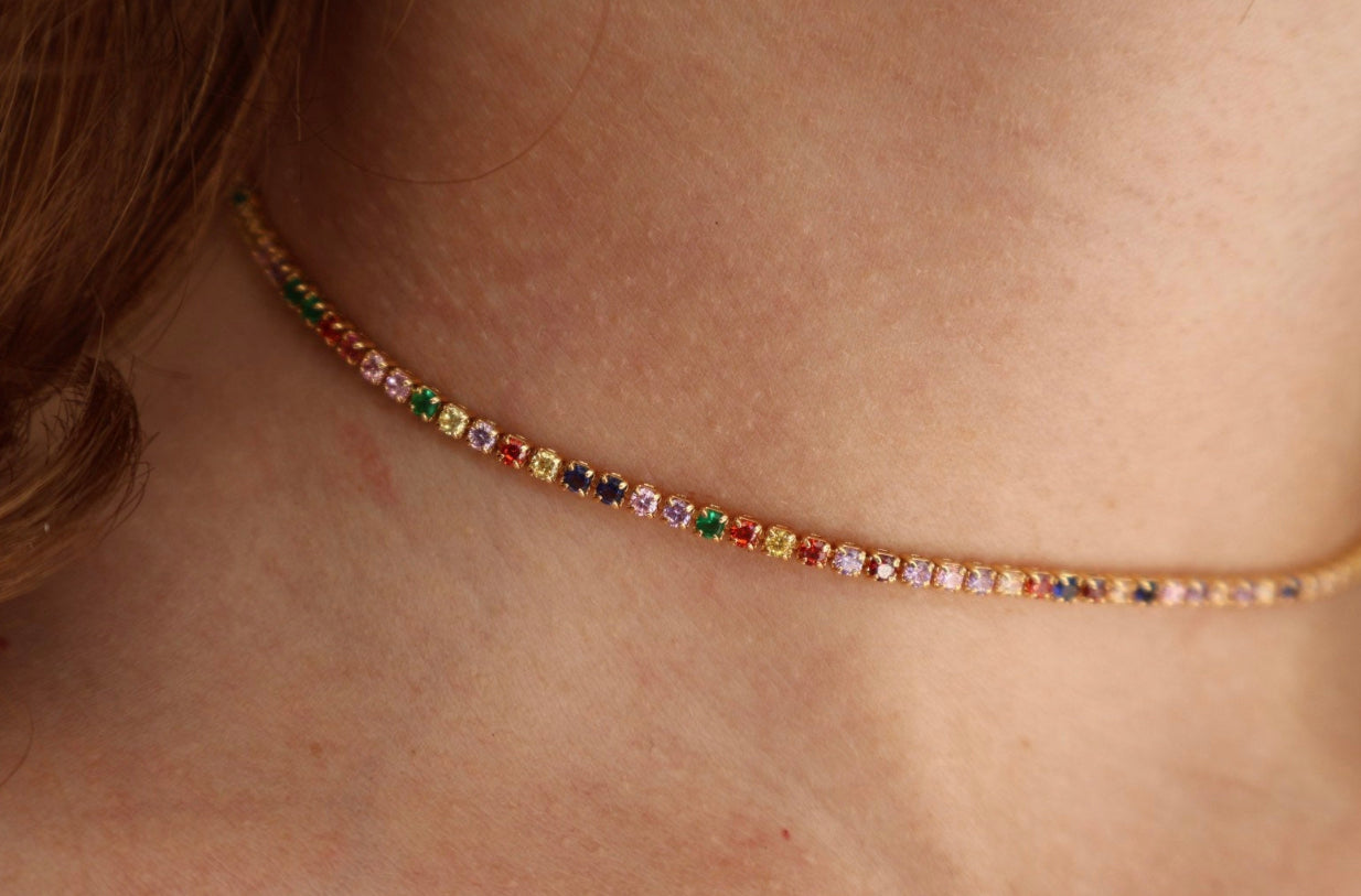 Multicolor Tennis Necklace Zirconia Stones