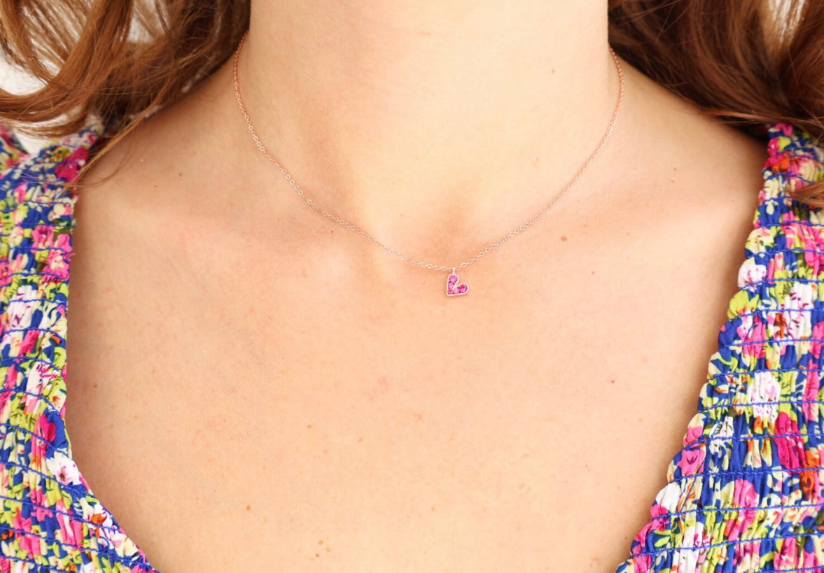 Cubic Zircon Heart necklace Rose Gold
