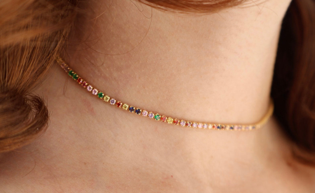 Multicolor Tennis Necklace Zirconia Stones