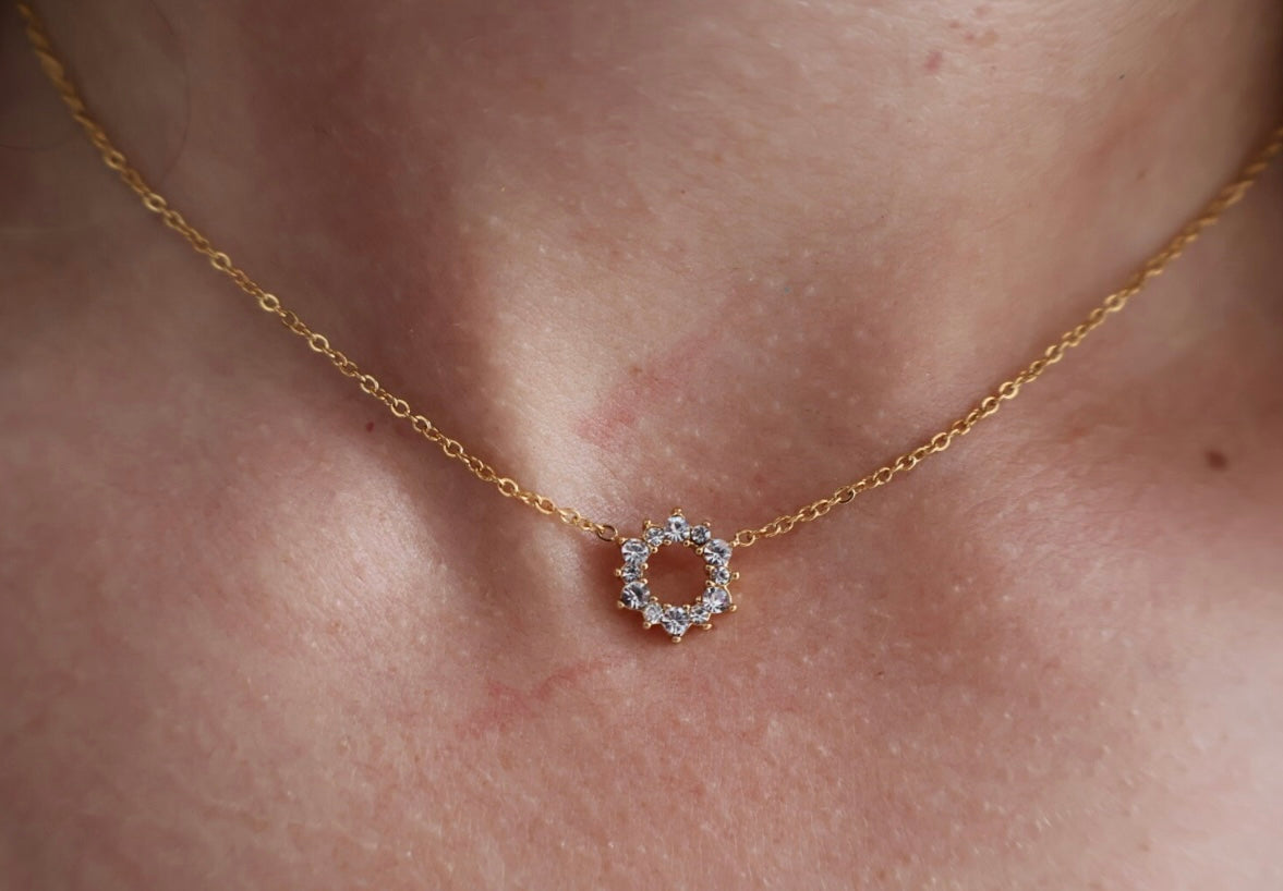 Circle Zirconia Necklace 14k Gold Plated