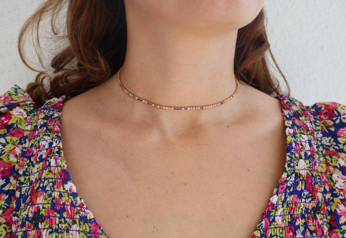 Multicolor Tennis Necklace Zirconia Stones