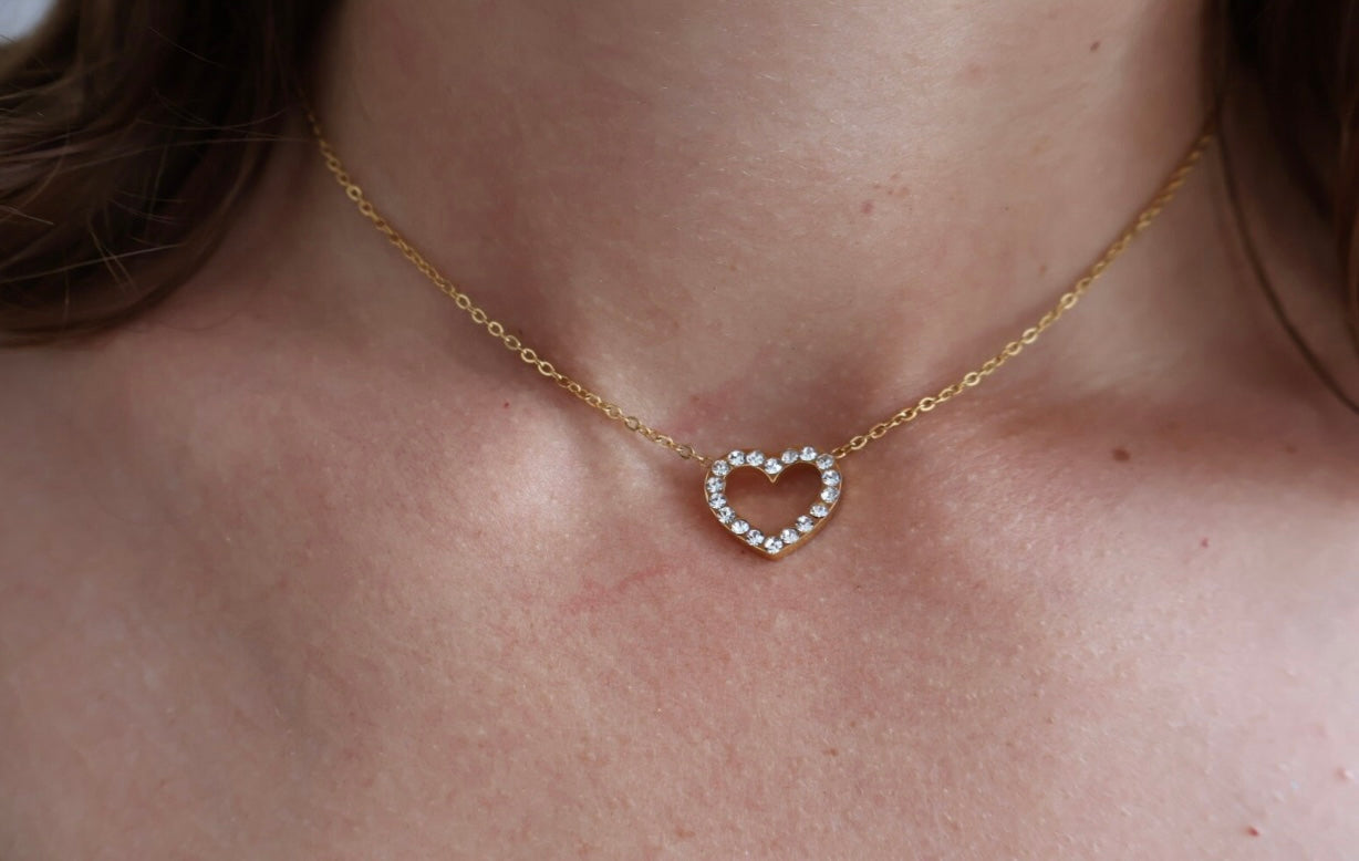 Heart Necklace Zirconia 14k Gold Plated