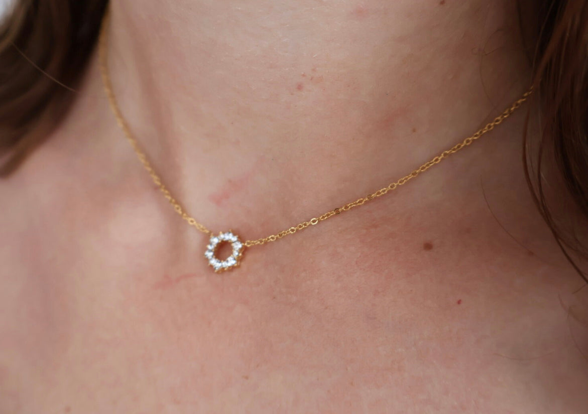 Circle Zirconia Necklace 14k Gold Plated