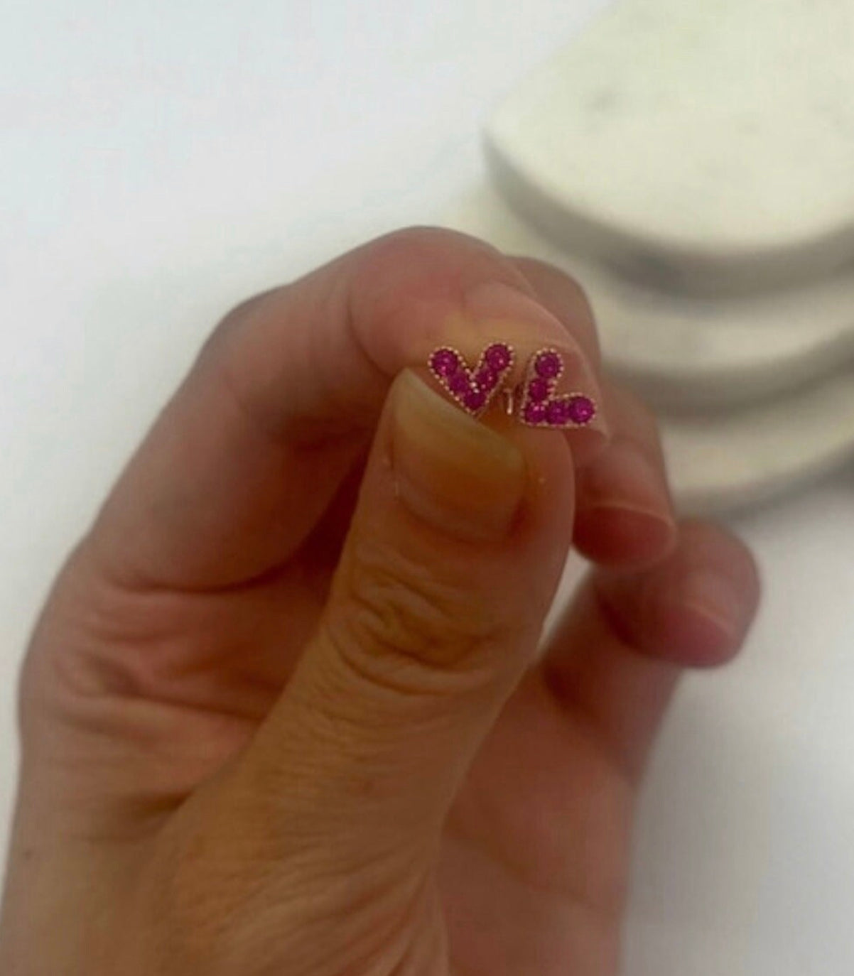Tiny Zirconia Heart stud earrings in Rose gold