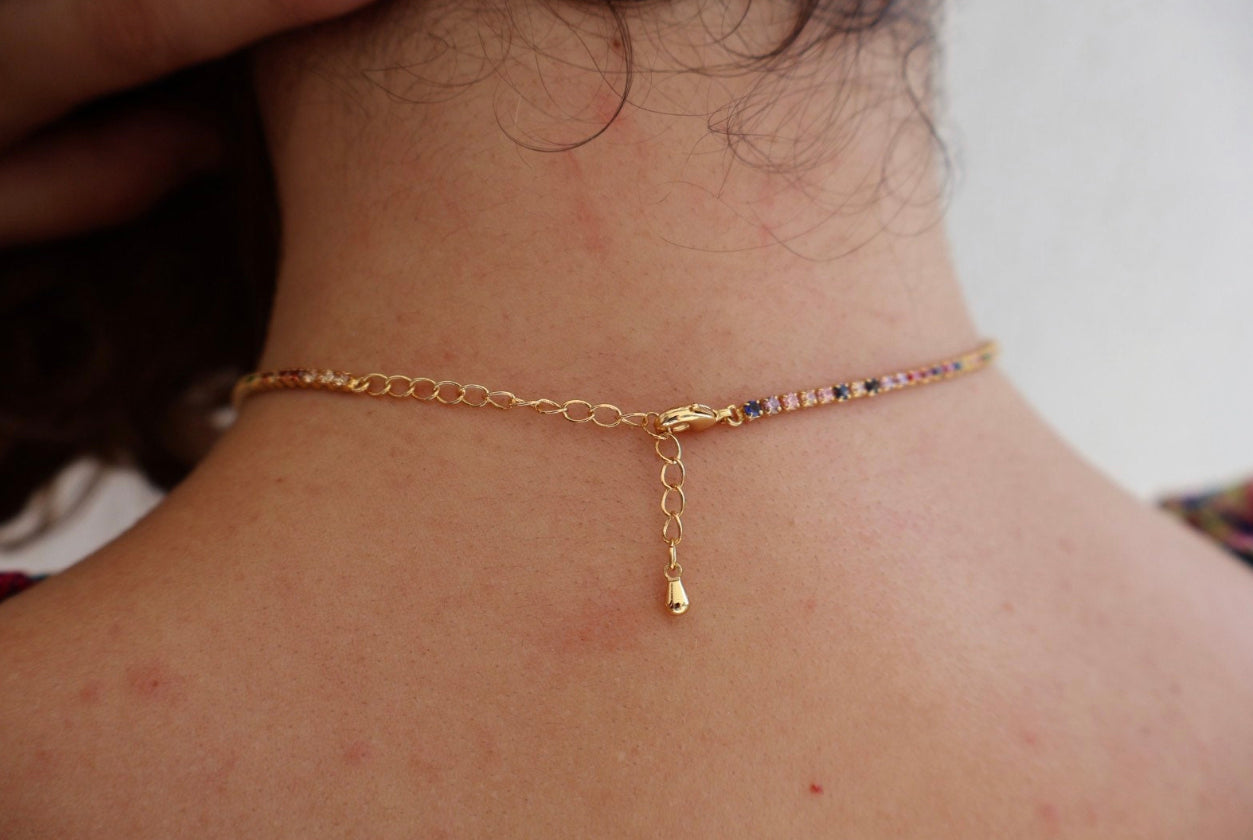 Multicolor Tennis Necklace Zirconia Stones