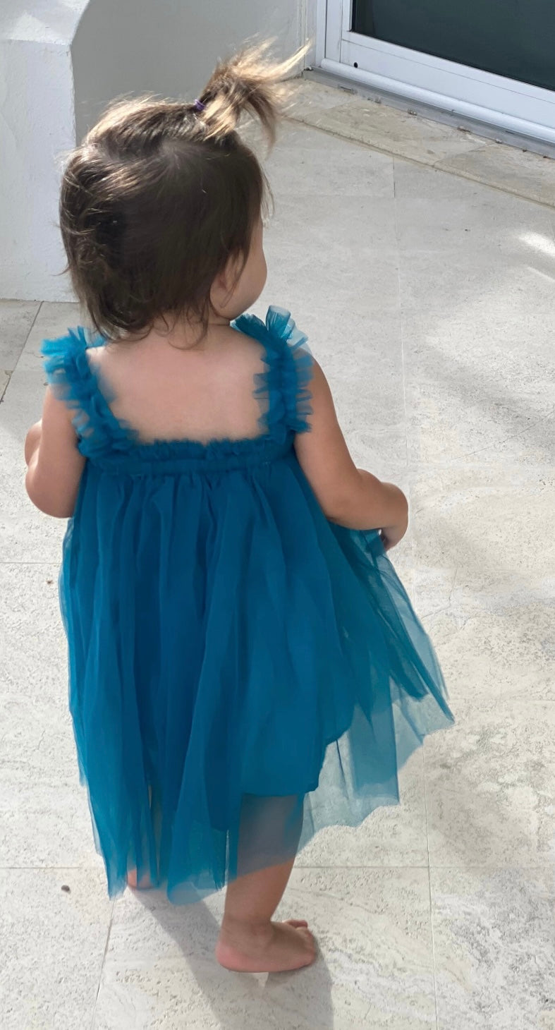 110 - Plain Dark Blue Girl Tulle Dress