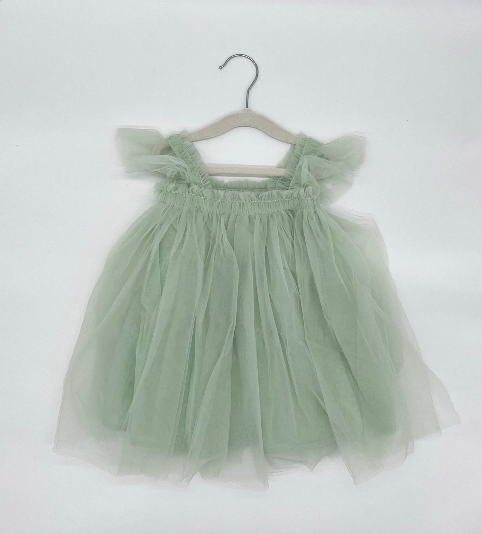103 - Plain Sage Green Ruffle Sleeves Dress