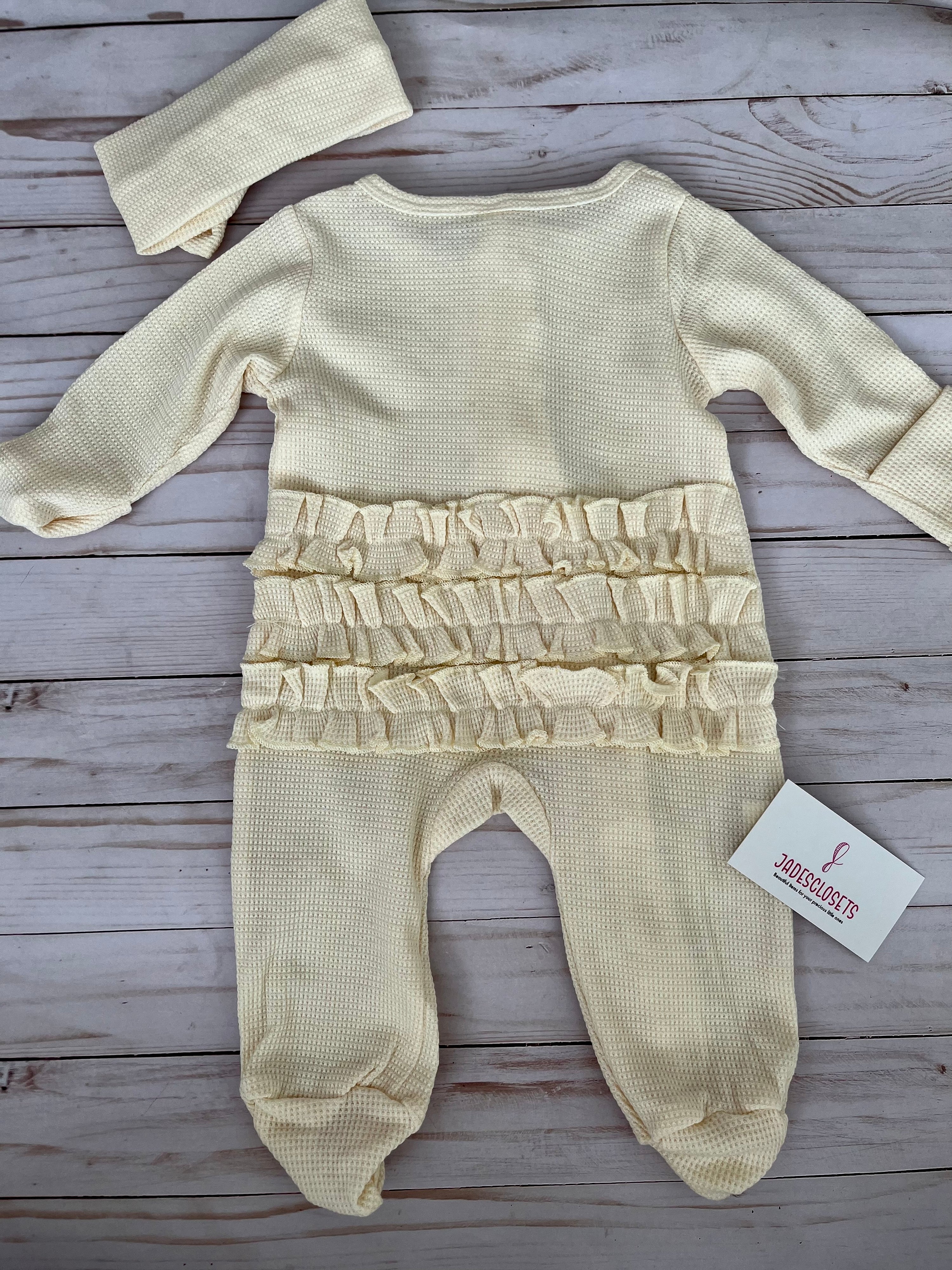 121 - Cream Newborn Pajamas and Bow