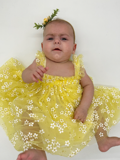 08 - Baby Yellow Tulle Dress with Golden Daisy